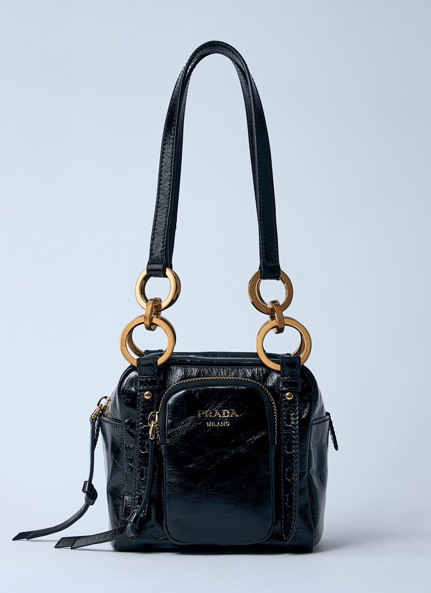 Prada Re-nylon And Leather Medium Top-handle Bag With Padlock In Black