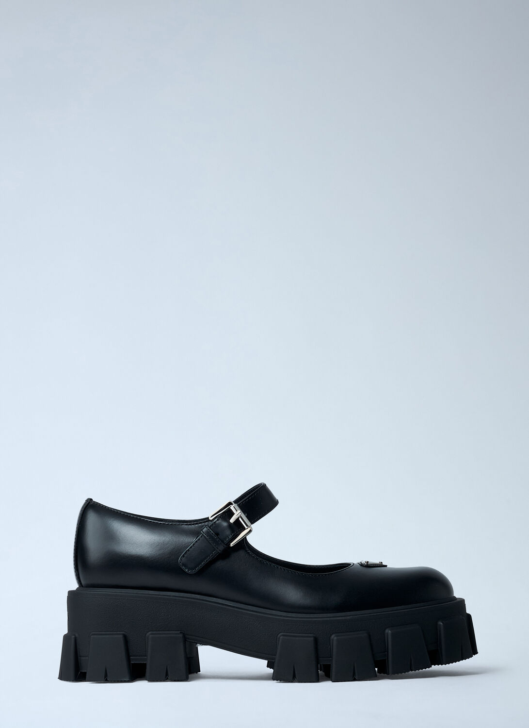 Prada Leather Logo Plaque Platform Flats In Black