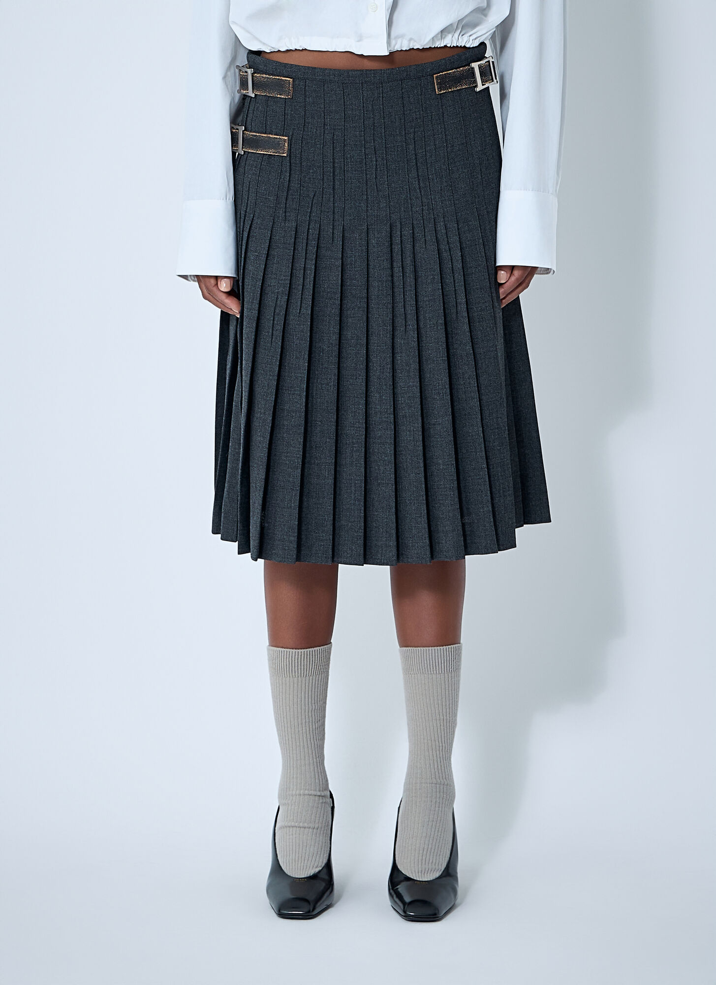 Prada Pleated Rush Stitch Skirt With Belt