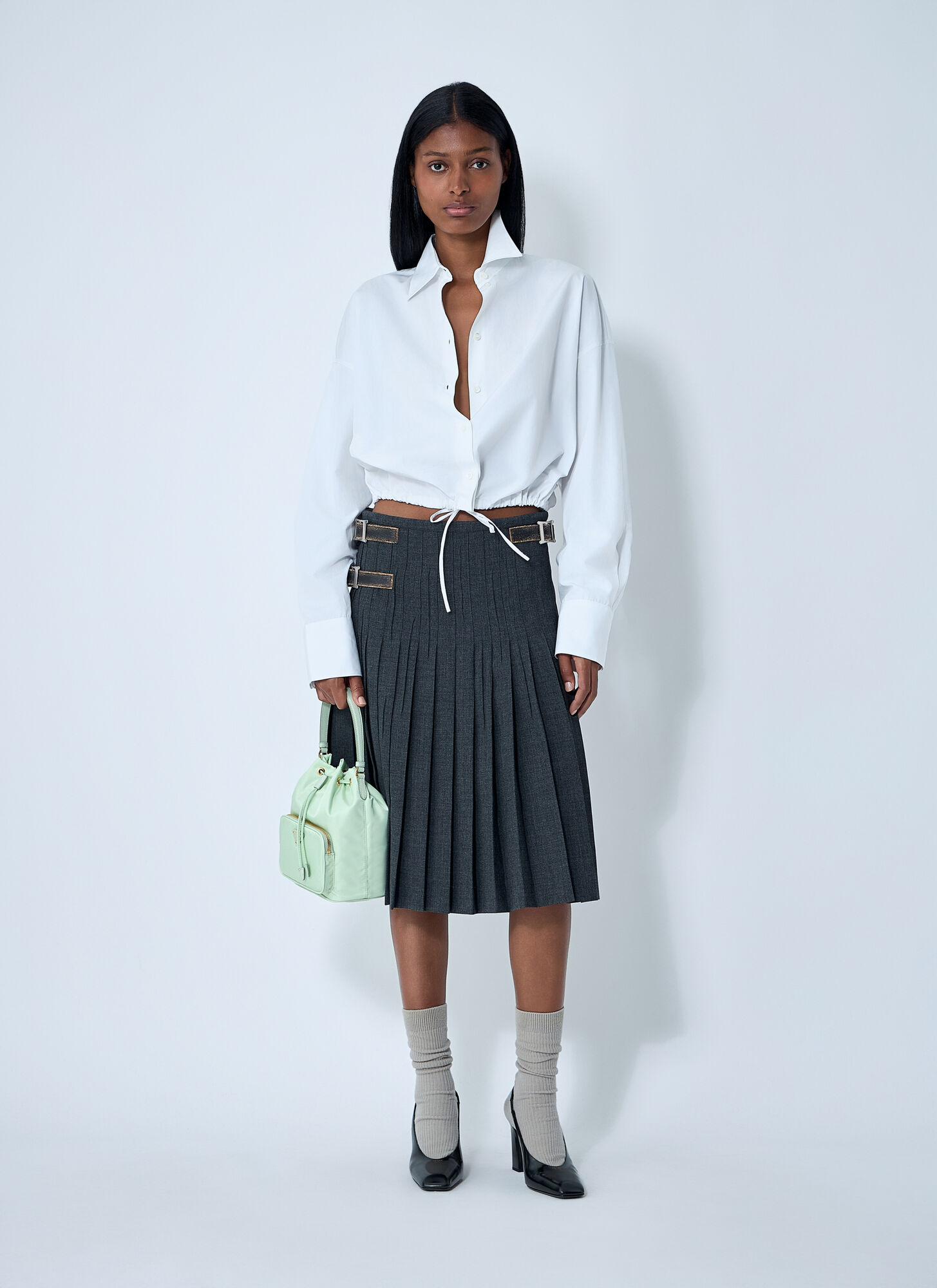  Prada Prada Pleated Rush Stitch Skirt With Belt - Frau Röcke Grey It - 40 