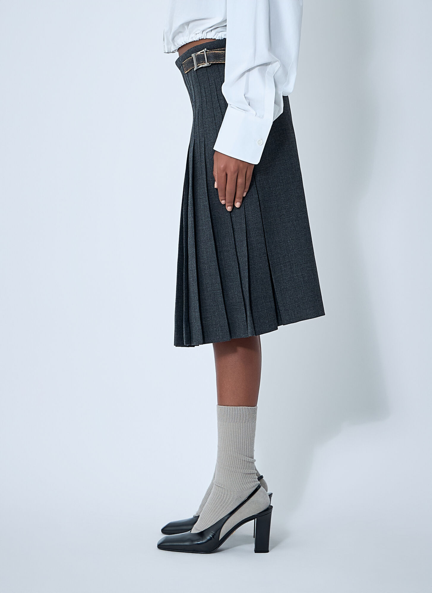  Prada Prada Pleated Rush Stitch Skirt With Belt - Frau Röcke Grey It - 40 