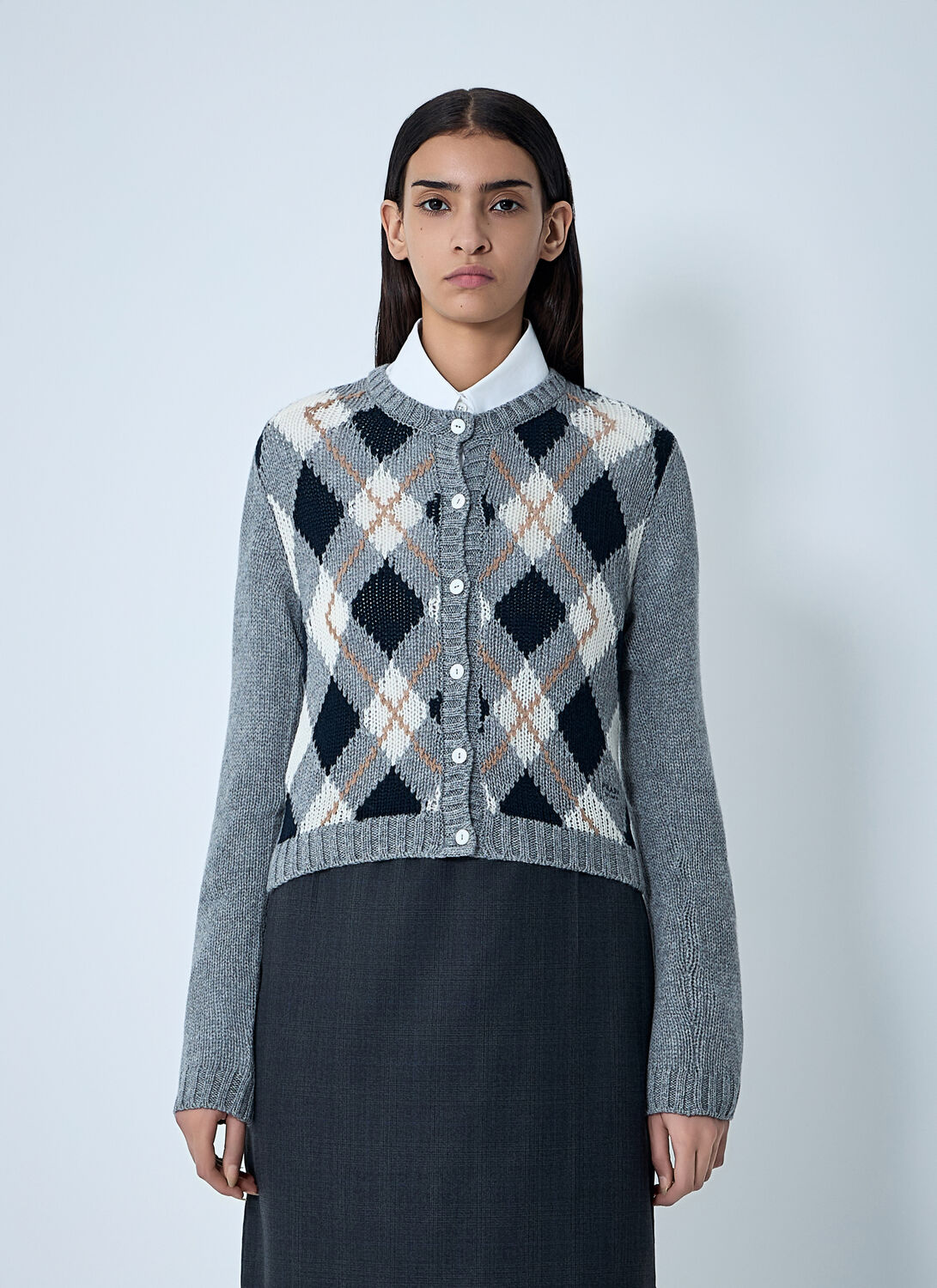 Prada Argyle Pattern Long Sleeve Knitwear Cardigan In Blue