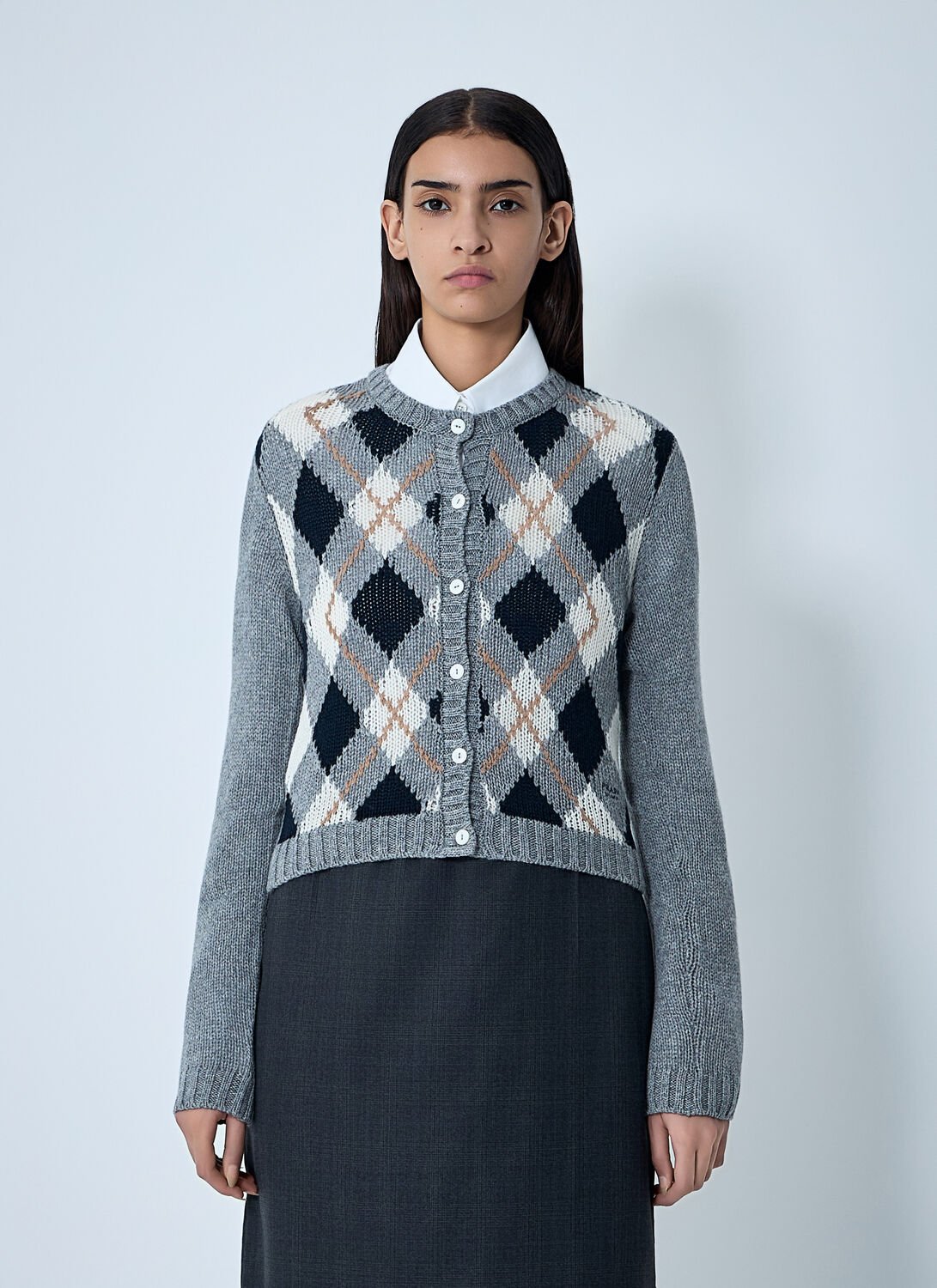 Prada Argyle Pattern Long Sleeve Knitwear Cardigan In Blue