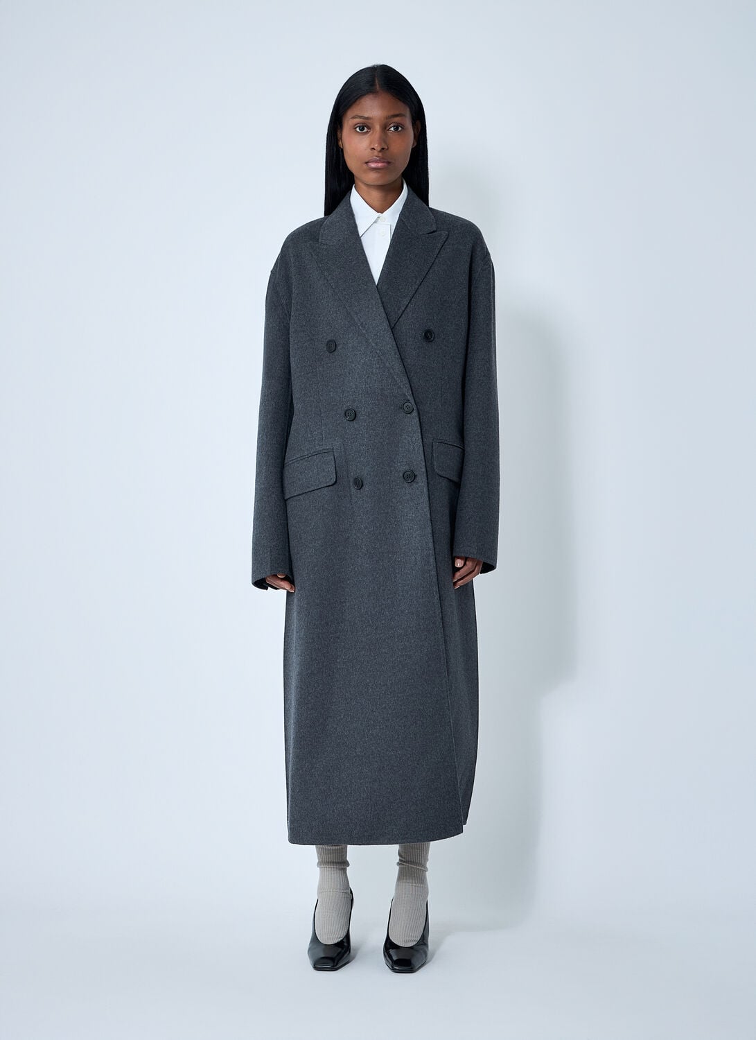 Prada Long Wool-blend Coat - Woman Jackets Grey It - 38