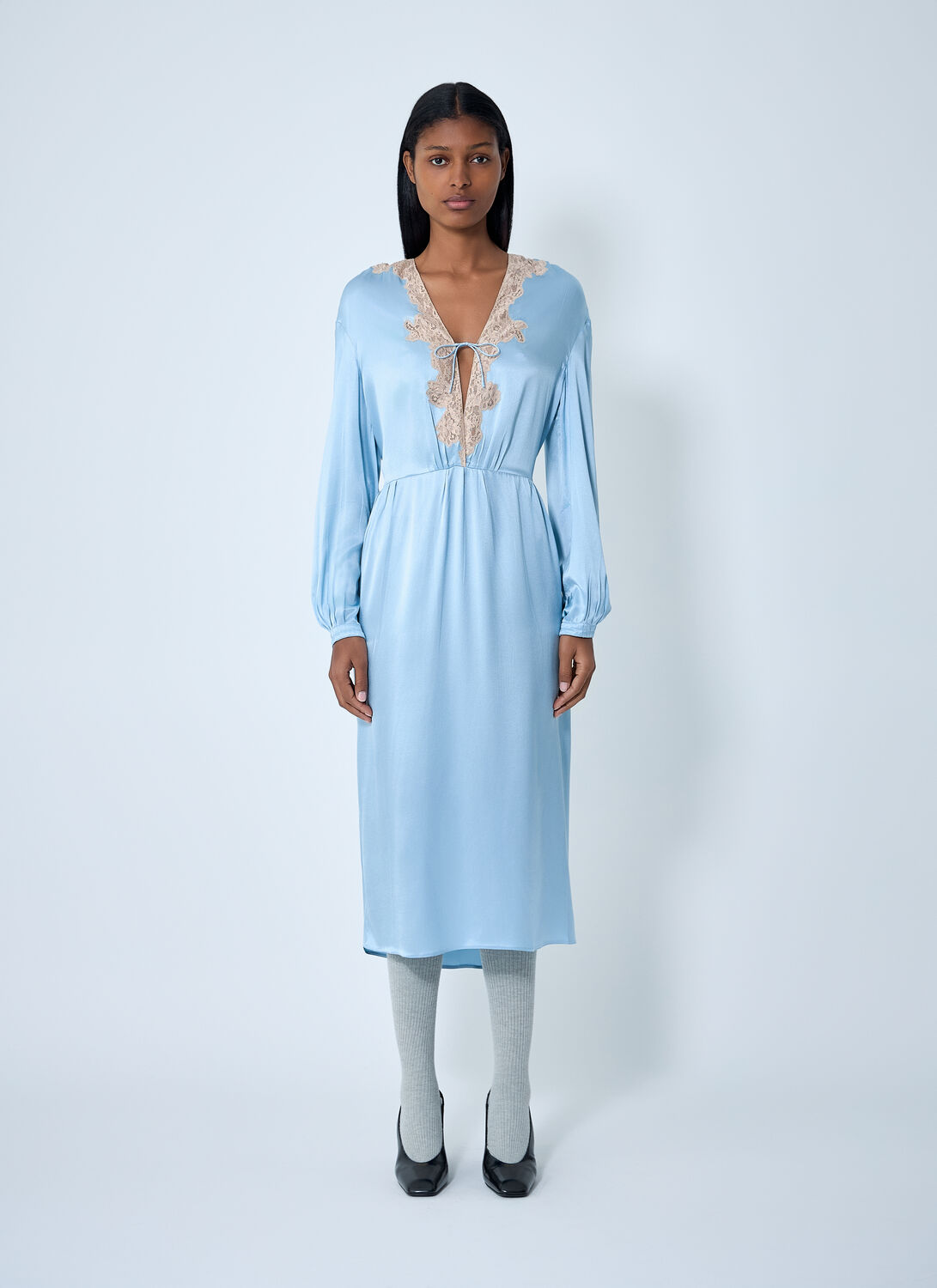 Prada Satin Crepe And Lace Dress – Woman Dresses Light Blue It – 40