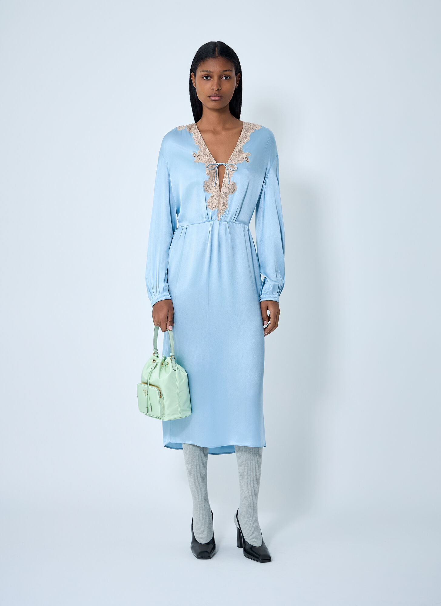  Prada Prada Satin Crepe And Lace Dress - Frau Kleider Light Blue It - 38 