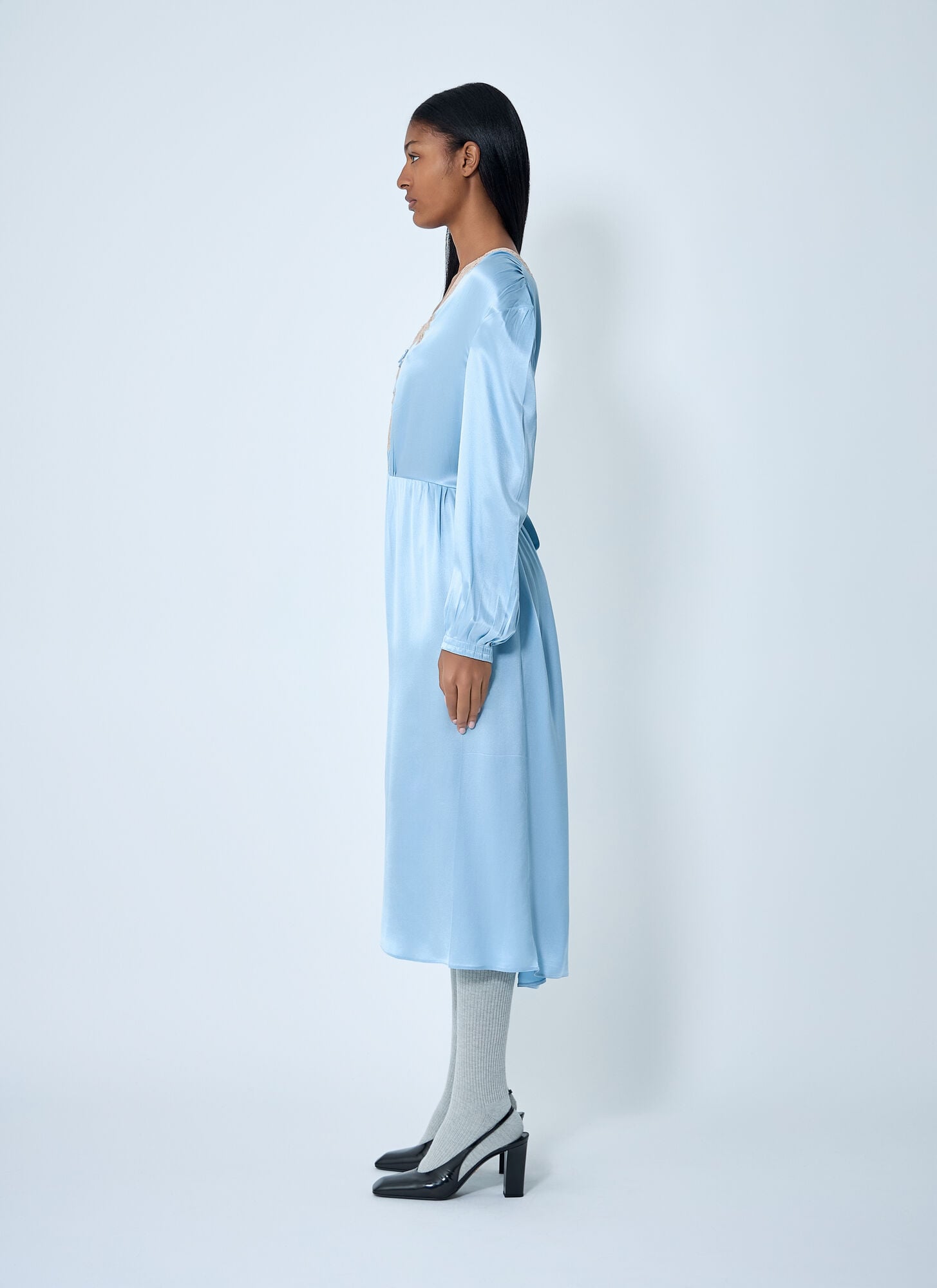  Prada Prada Satin Crepe And Lace Dress - Frau Kleider Light Blue It - 38 