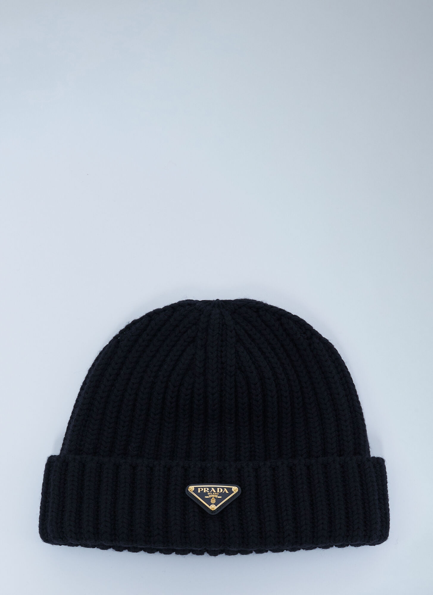 Prada Women's Black Logo Motif Beanie Hat - Woman Hats M