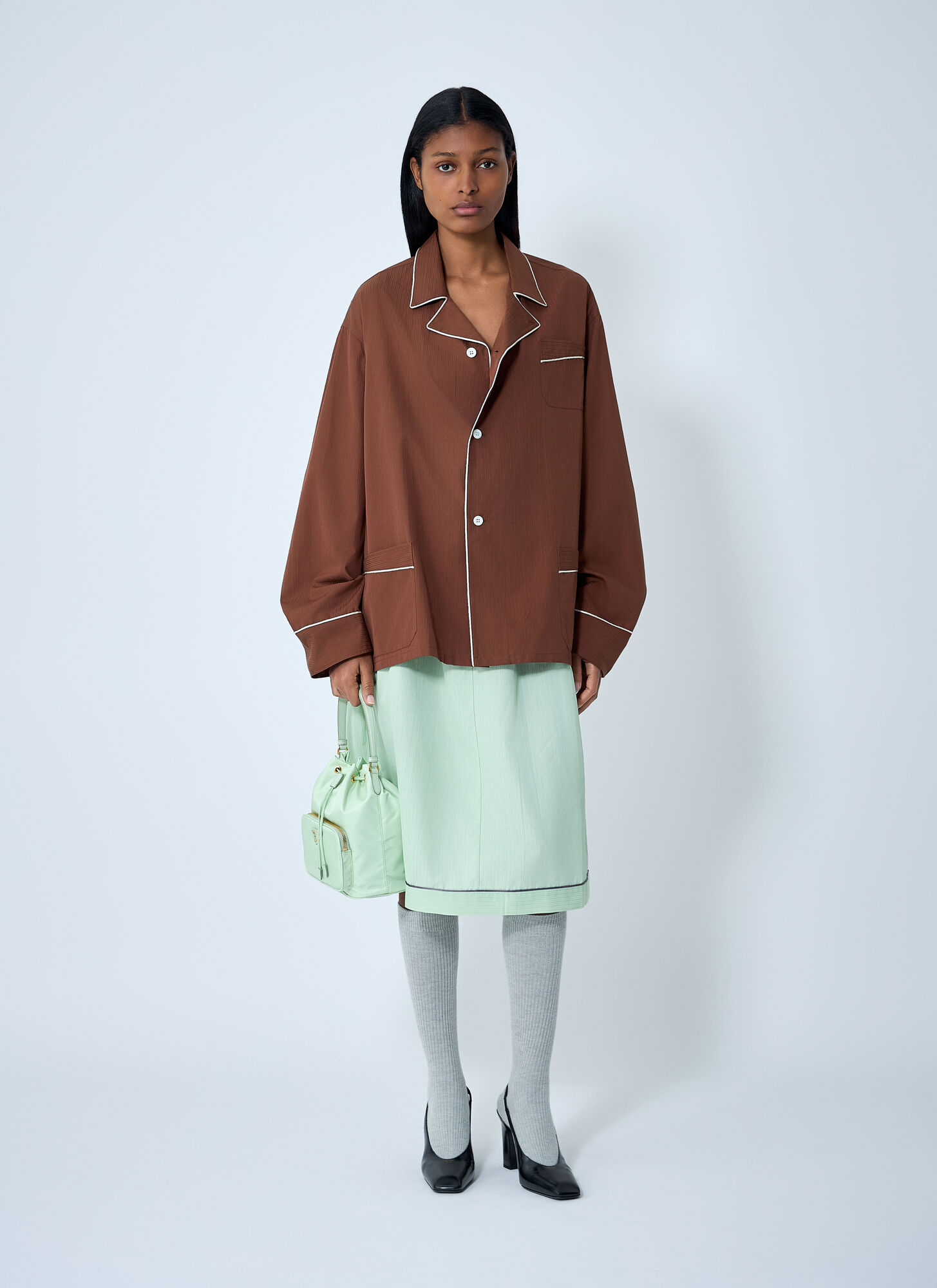  Prada Prada Cotton Shirt With Contrast Trim - Frau Hemden Brown It - 40 