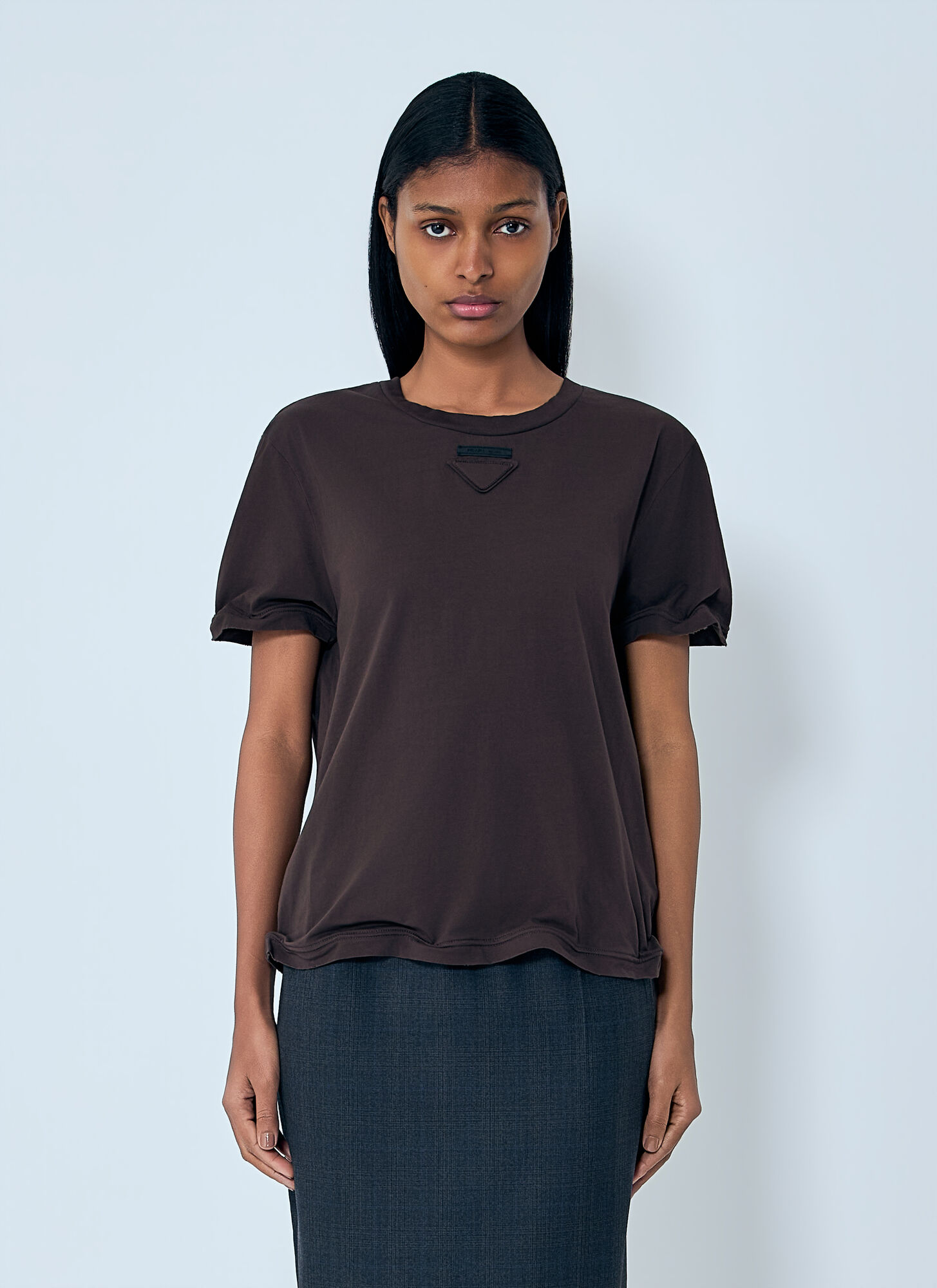 Prada Women's Brown Cotton Jersey T-Shirt - Woman T-Shirts Xs