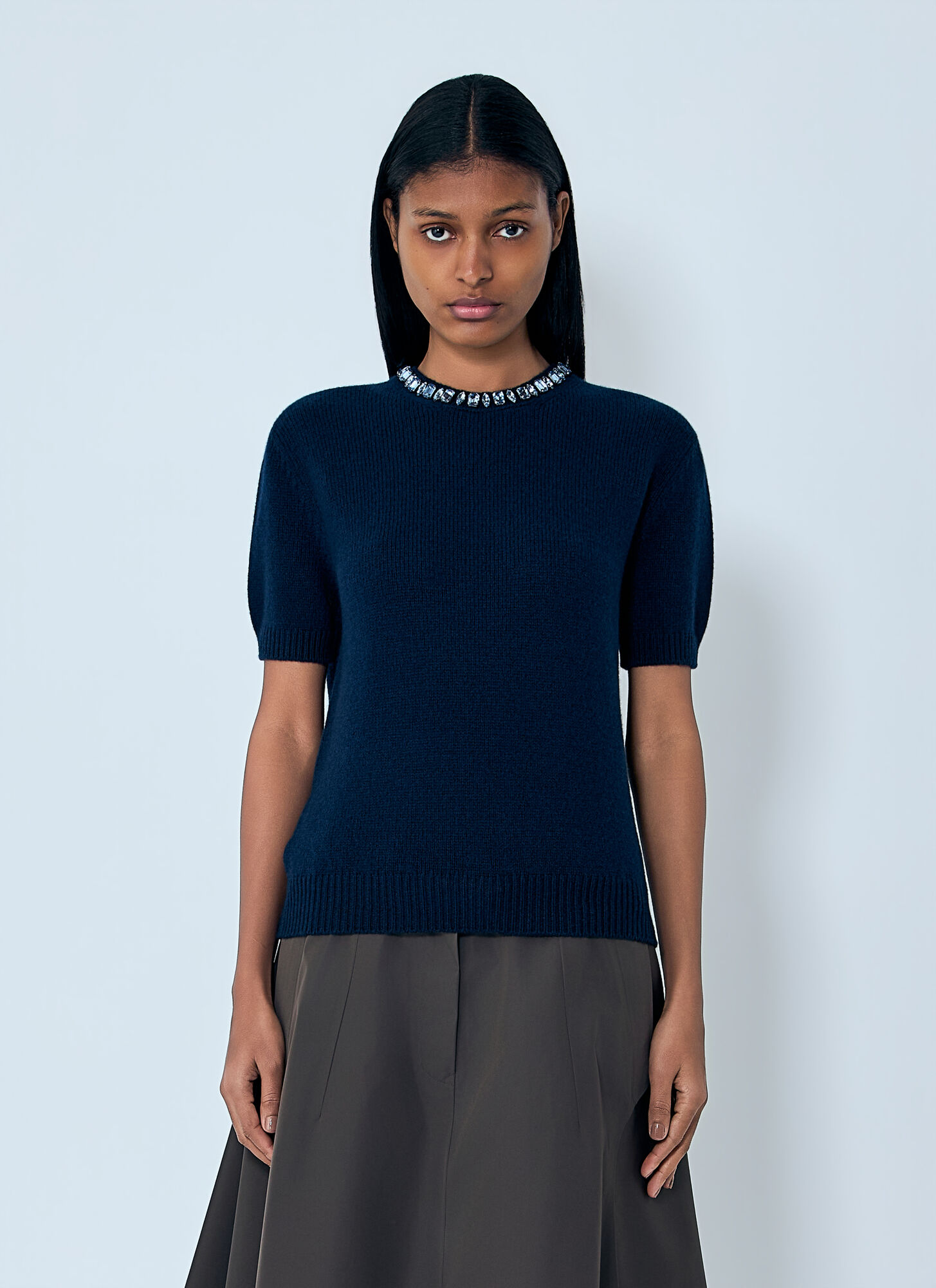 Prada Women's Blue Wool And Cashmere Crew-Neck Sweater - Woman Knitwear It - 38