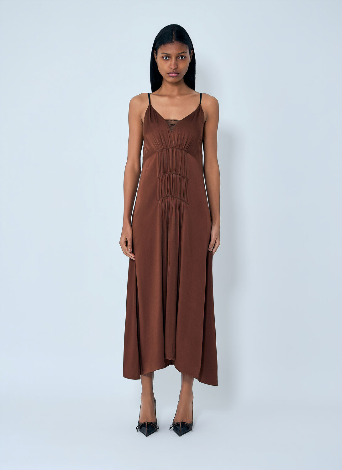 Prada Crepe Satin Midi Dress - Woman Dresses Brown It - 42