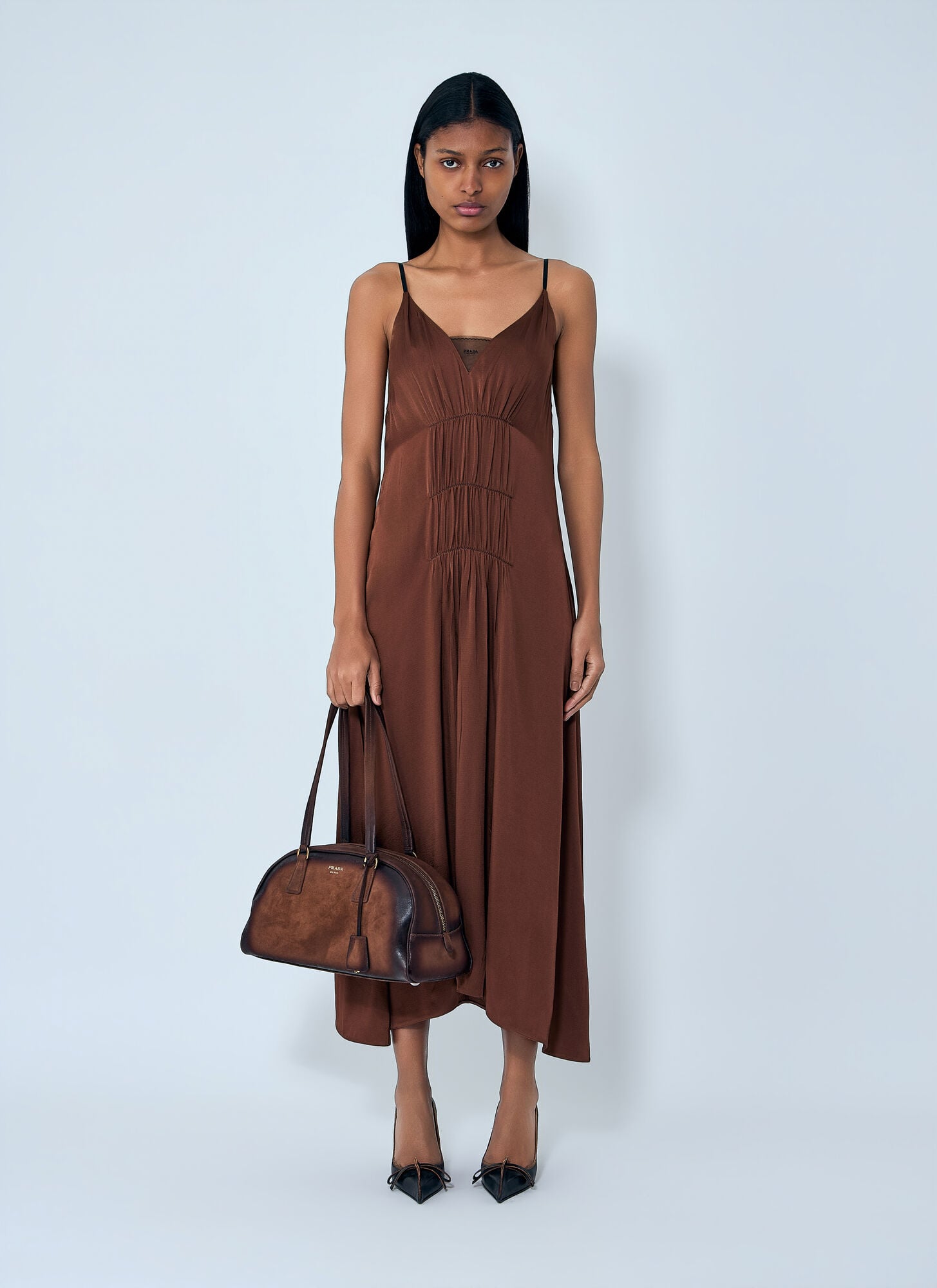  Prada Prada Crepe Satin Midi Dress - Frau Kleider Brown It - 40 