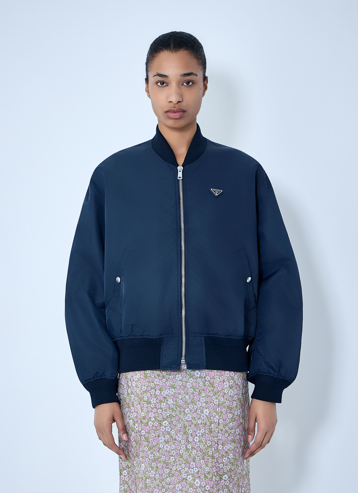 Prada Women's Blue Zip-Up Bomber Jacket - Woman Jackets It - 38