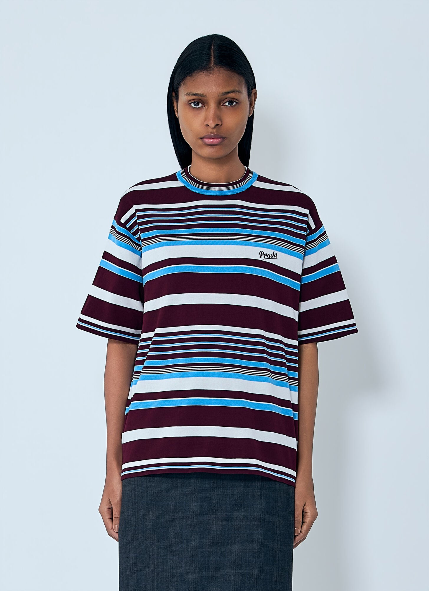 Prada Women's Red Striped Crewneck T-Shirt - Woman T-Shirts It - 38