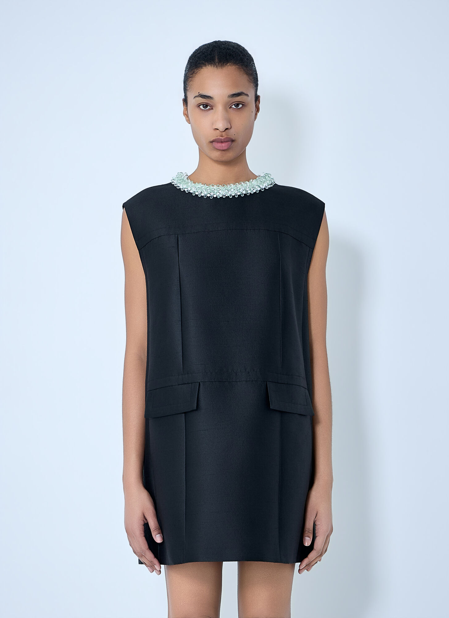 Prada Women's Black Embellished Neckline Sleeveless Dress - Woman Dresses It - 40