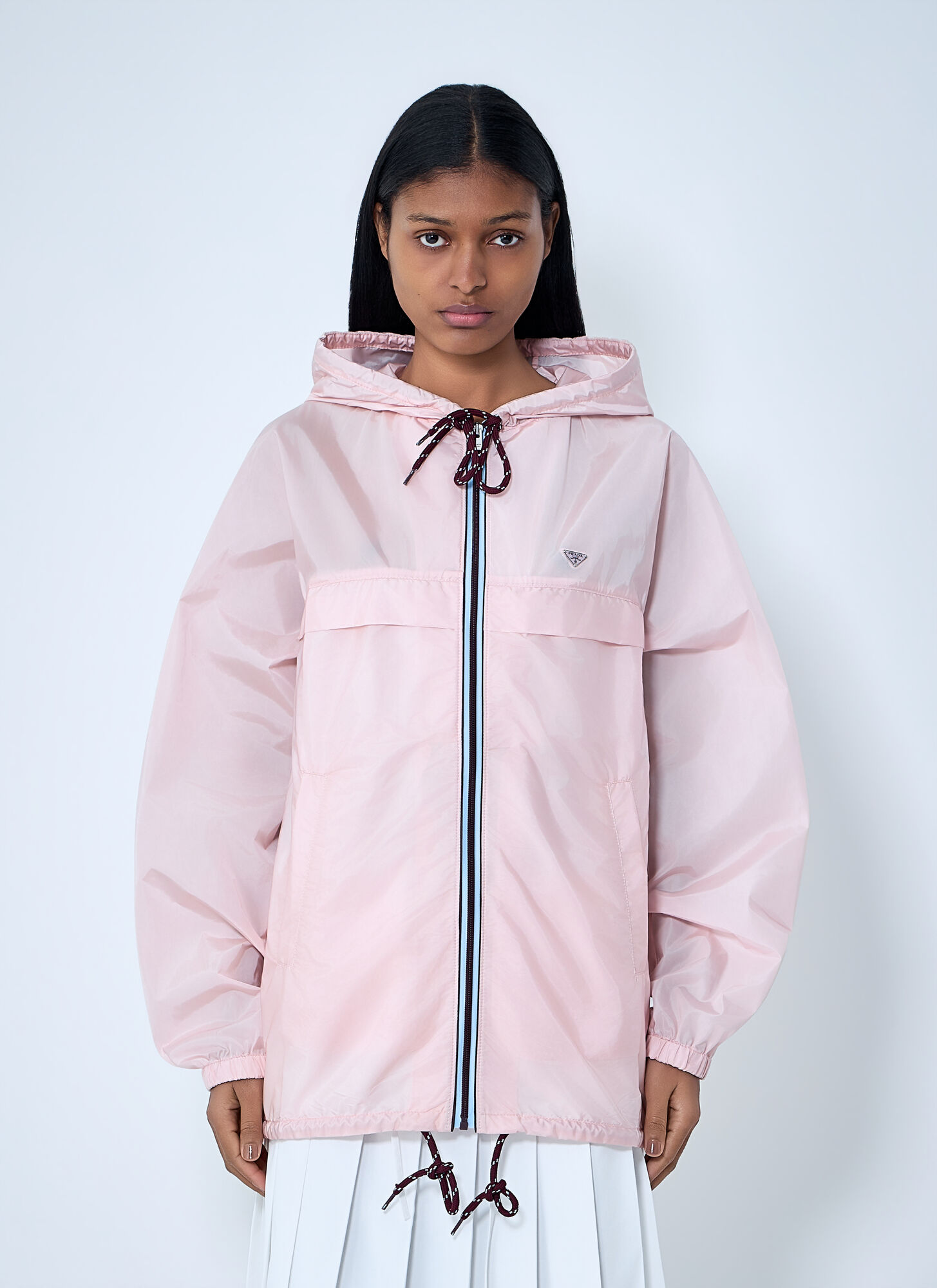 Prada Women's Grey Re-Nylon Hooded Windbreaker Jacket - Woman Jackets It - 38