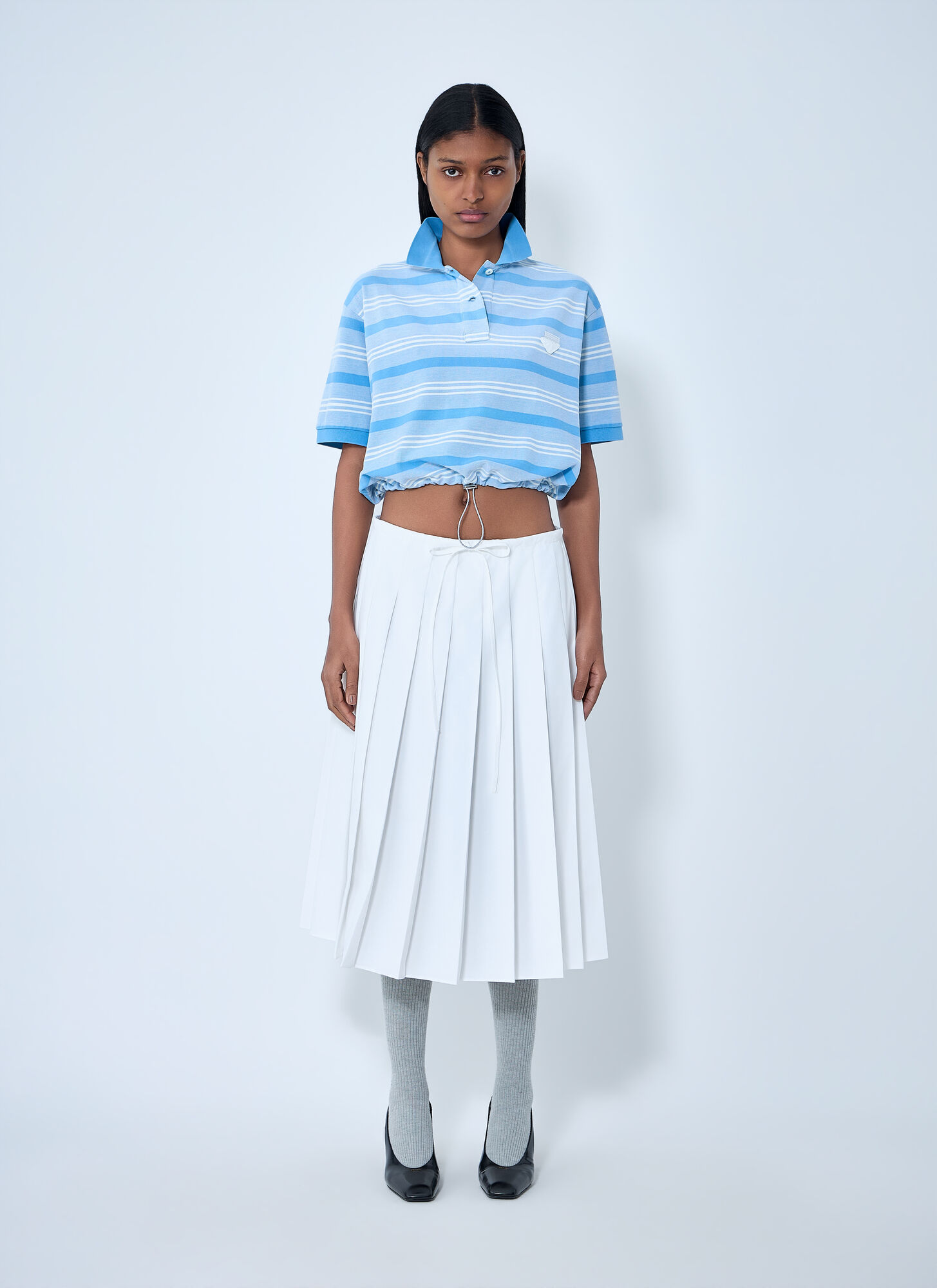  Prada Prada Striped Polo Shirt With Drawstring Hem - Frau Tops Blue It - 40 