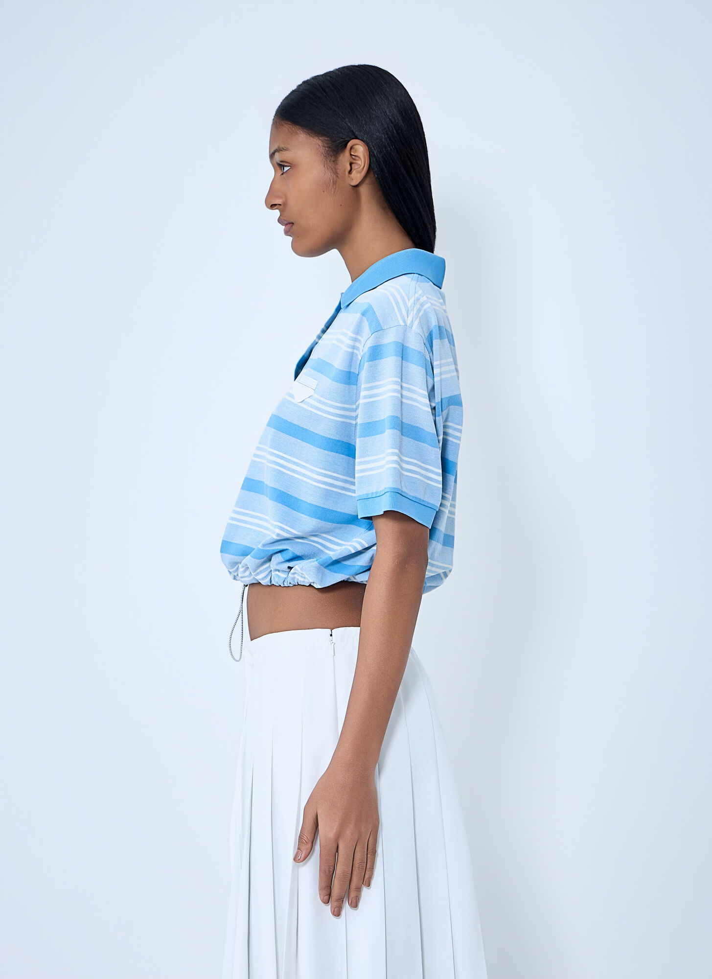  Prada Prada Striped Polo Shirt With Drawstring Hem - Frau Tops Blue It - 40 