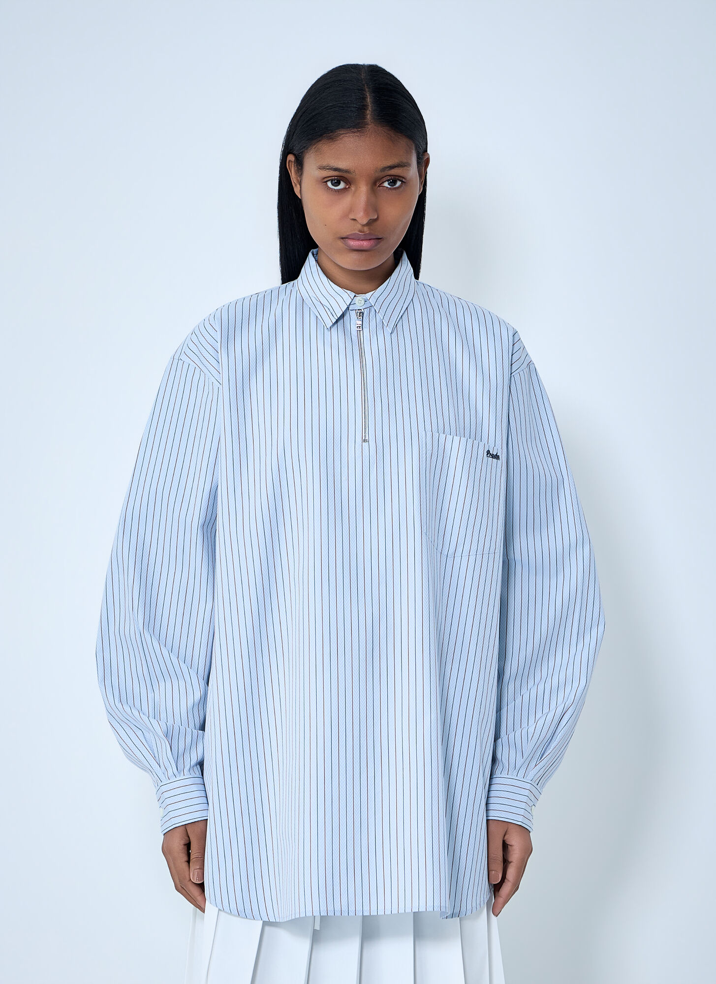 Prada Women's Blue Half-Zip Pinstripe Shirt - Woman Shirts It - 38