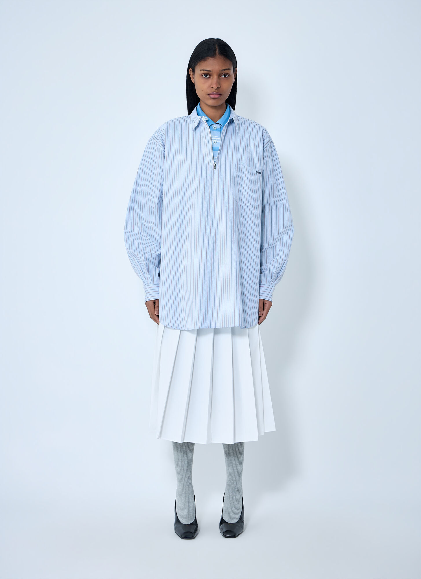  Prada Prada Half-zip Pinstripe Shirt - Frau Hemden Blue It - 38 