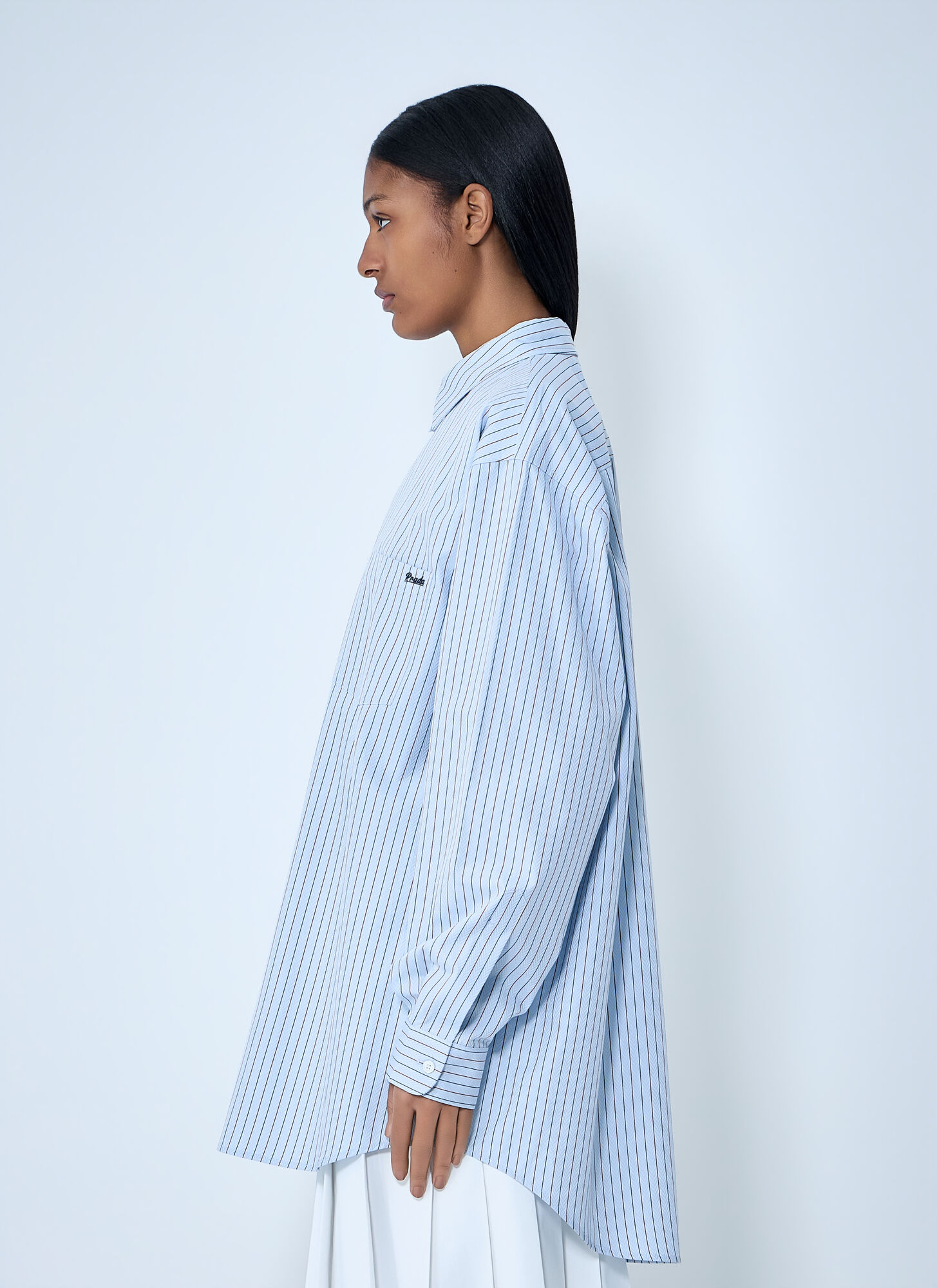  Prada Prada Half-zip Pinstripe Shirt - Frau Hemden Blue It - 38 