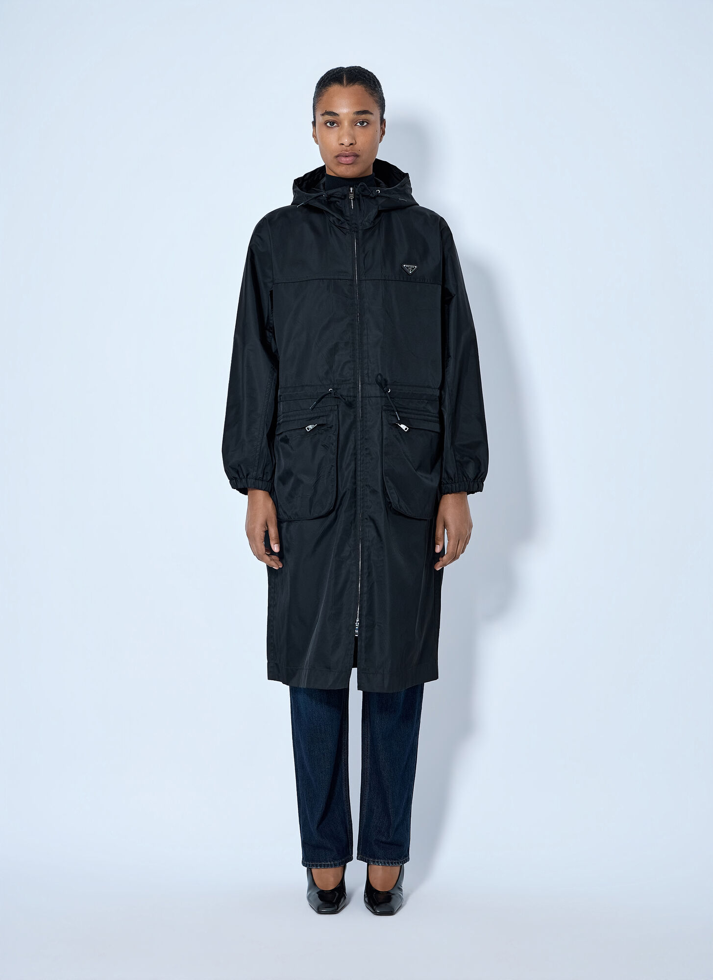 Prada Women's Black Re-Nylon Drawstring Coat - Woman Coats It - 40