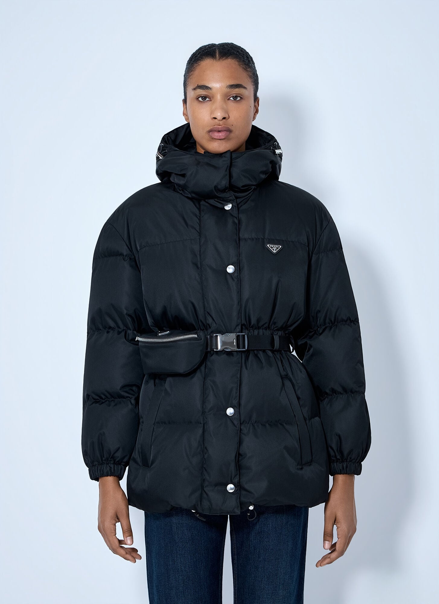 Prada Re-nylon Down Jacket In Black