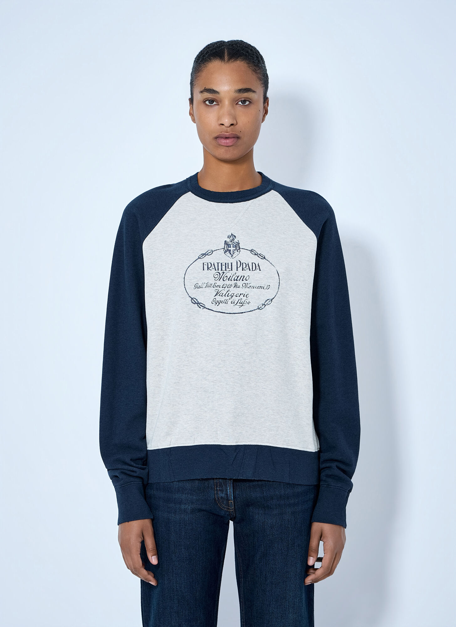 Prada Women's Navy Cotton Crew-Neck Sweatshirt - Woman Sweatshirts M