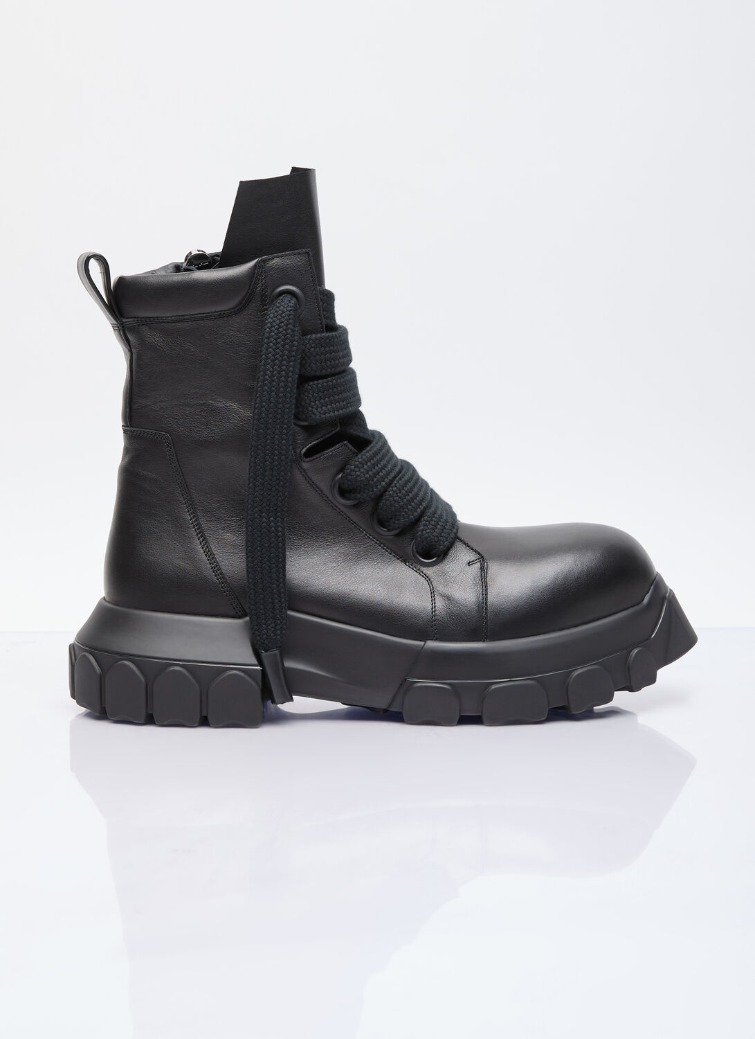 Rick Owens Chunky Lace-up Leather Boots With Tractor Sole In Black