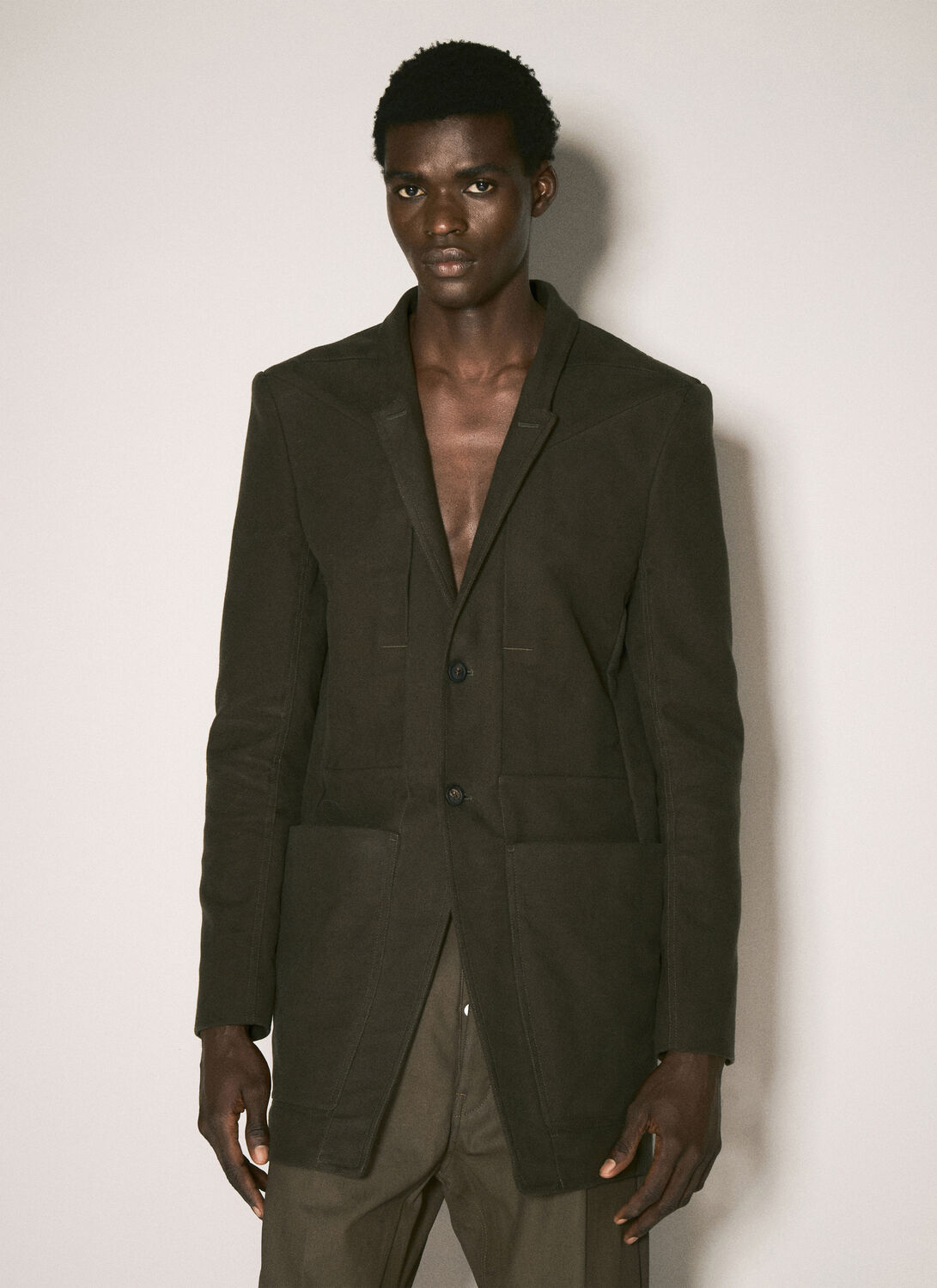 Rick Owens Button Pockets Coat In Green