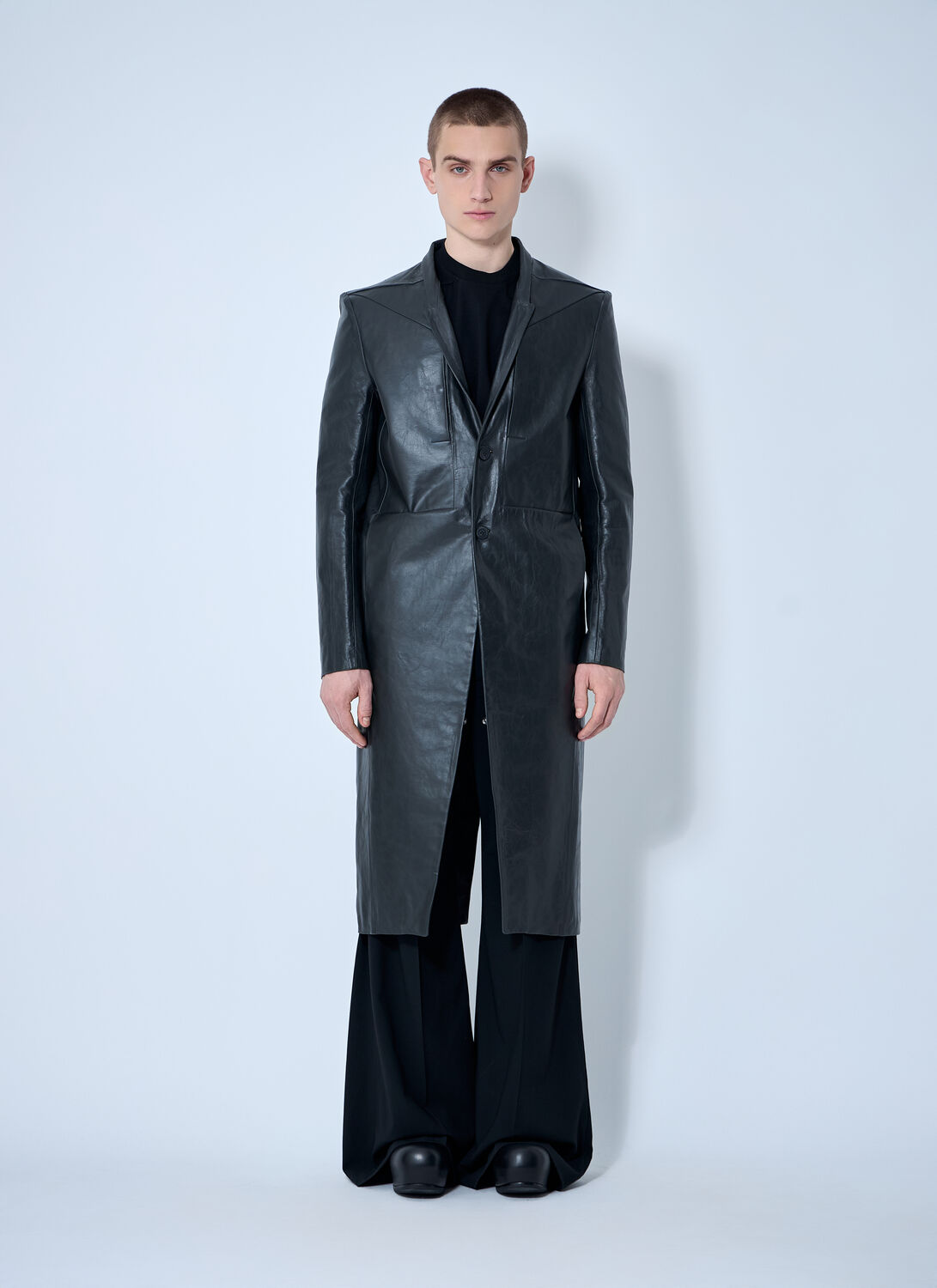 Rick Owens Men Leather Lido Coat In Black