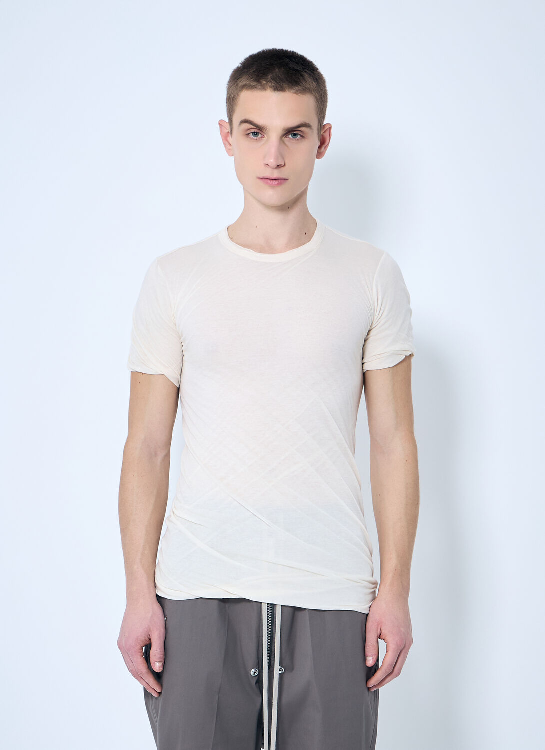 Rick Owens Layered Short Sleeve T-shirt In Beige