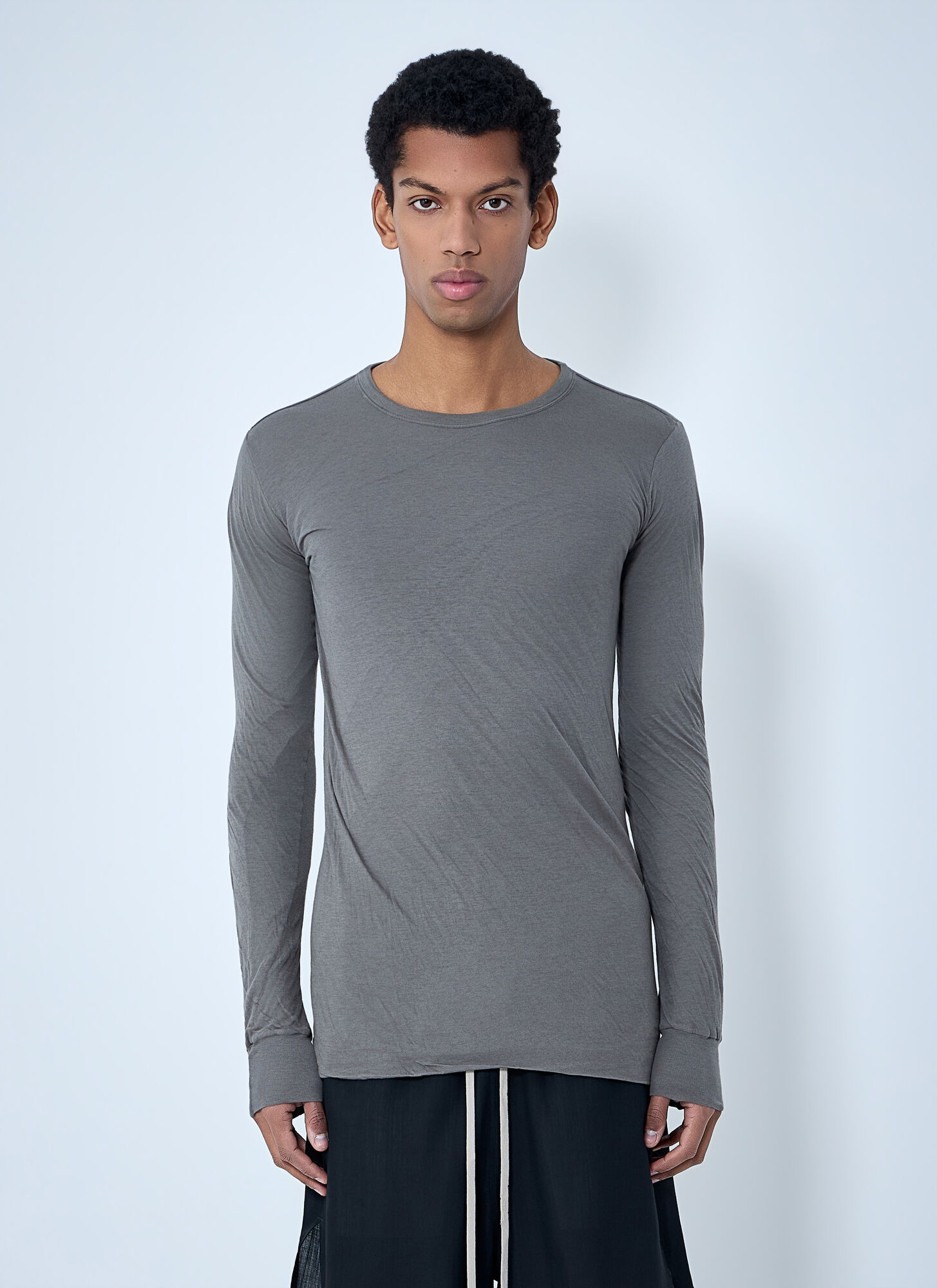 Rick Owens Men's Grey Crewneck Long Sleeve T-Shirt - Man T-Shirts S