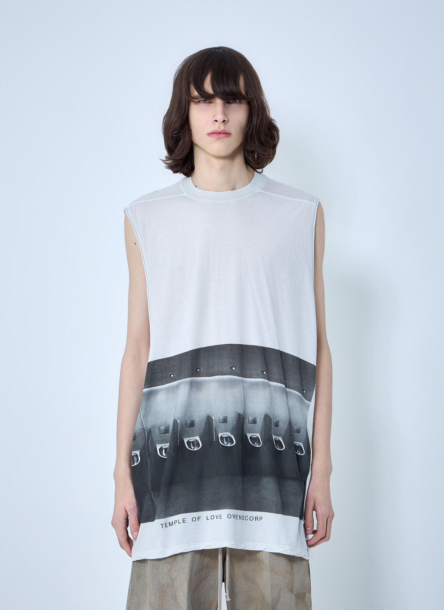 Rick Owens Men's Grey Sleeveless Graphic Top - Man Tops M