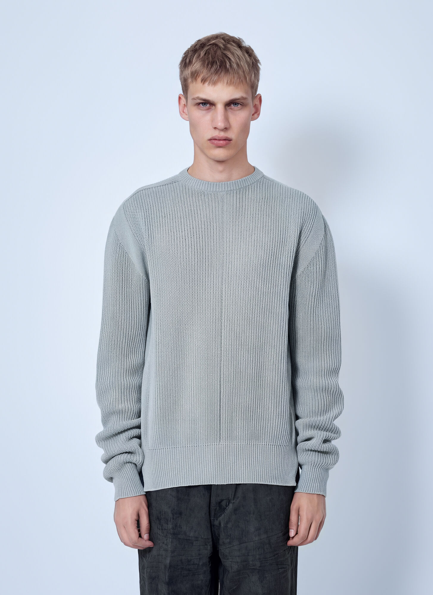 Rick Owens Men's Grey Fisherman Round Neck Sweater - Man Knitwear L