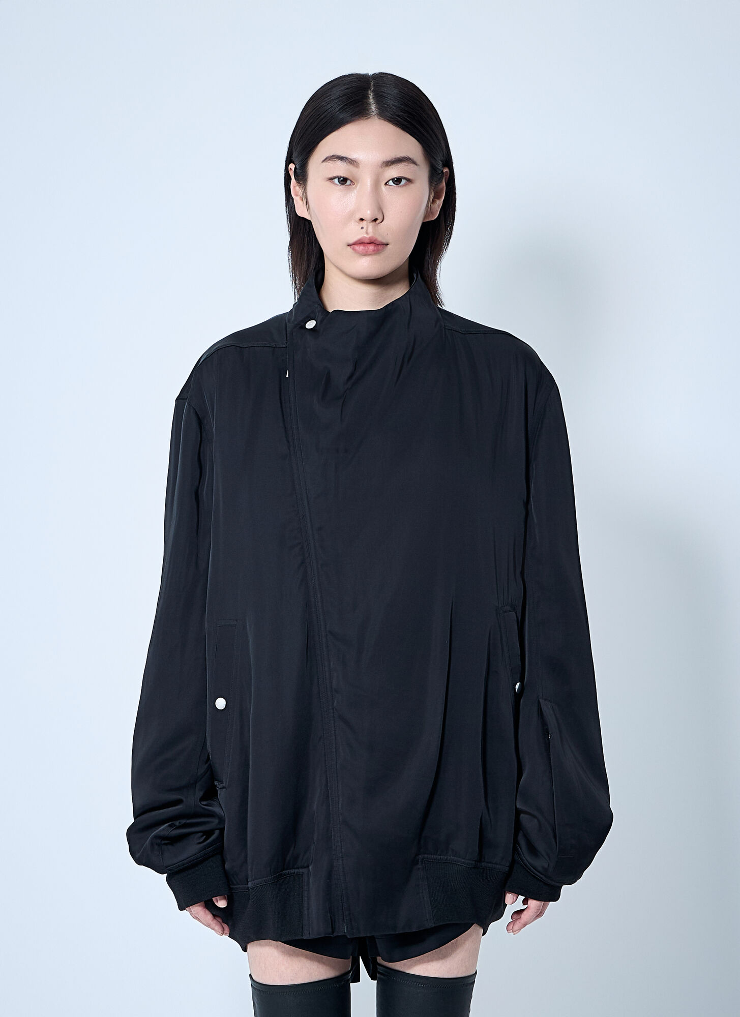 Rick Owens Satin Bomber Jacket In Black