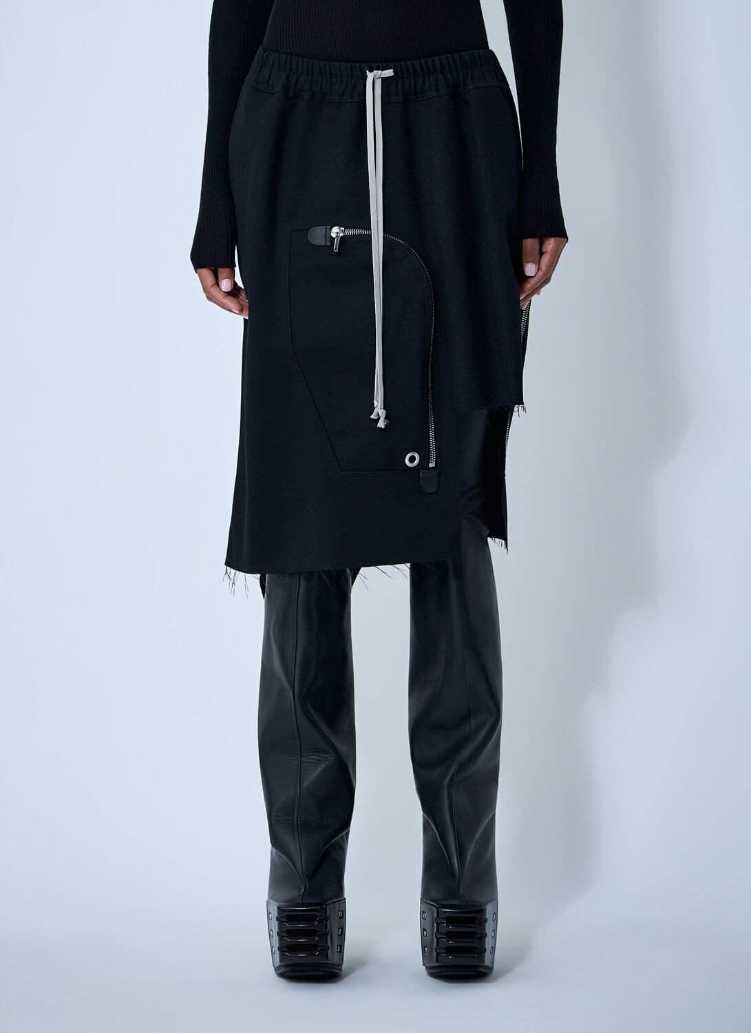 Rick Owens Womens Black Dracca Asymmetric-hem Wool Midi Skirt In Black