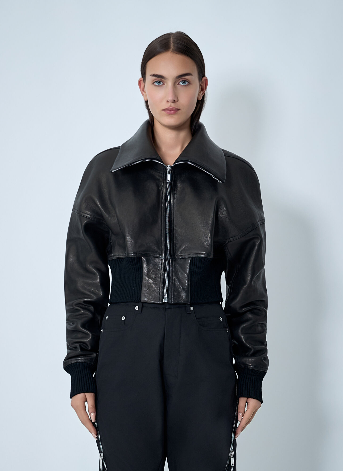 Rick Owens Leather Bomber Jacket In Black