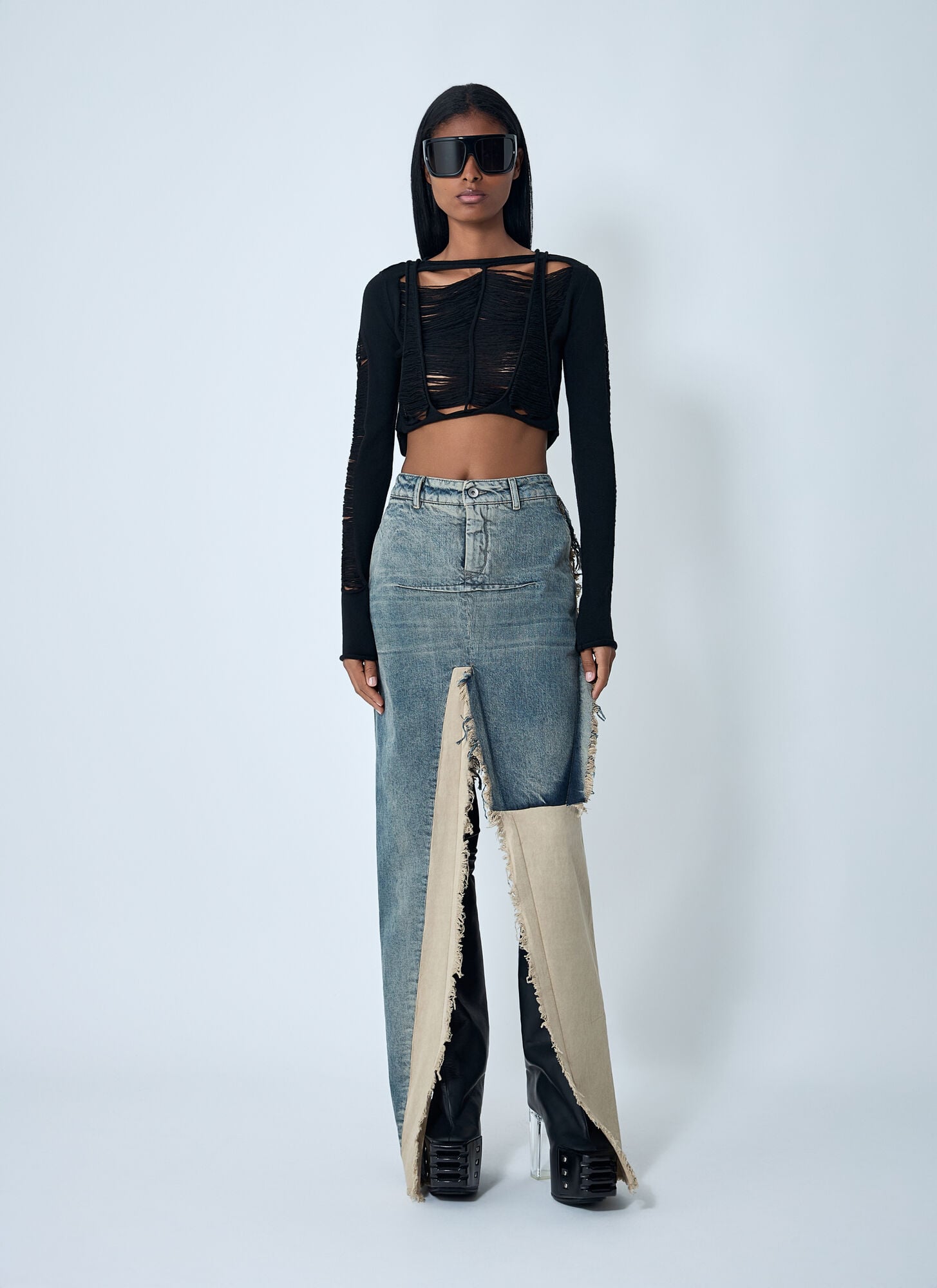  Rick Owens Rick Owens Denim Distressed Maxi Skirt - Frau Röcke Blue 28 