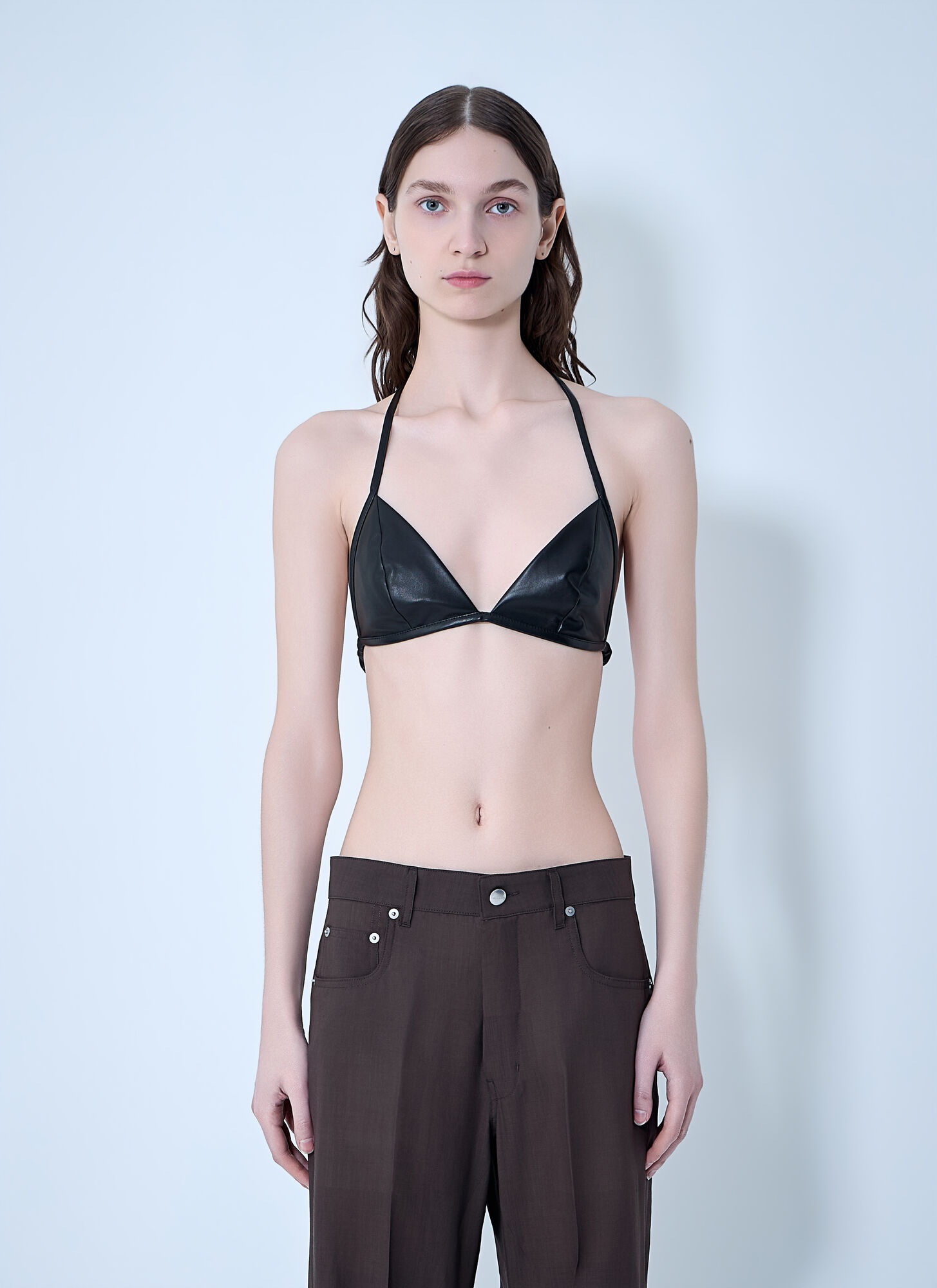 Rick Owens Women's Black Leather Triangle Bikini Top - Woman Tops It - 44