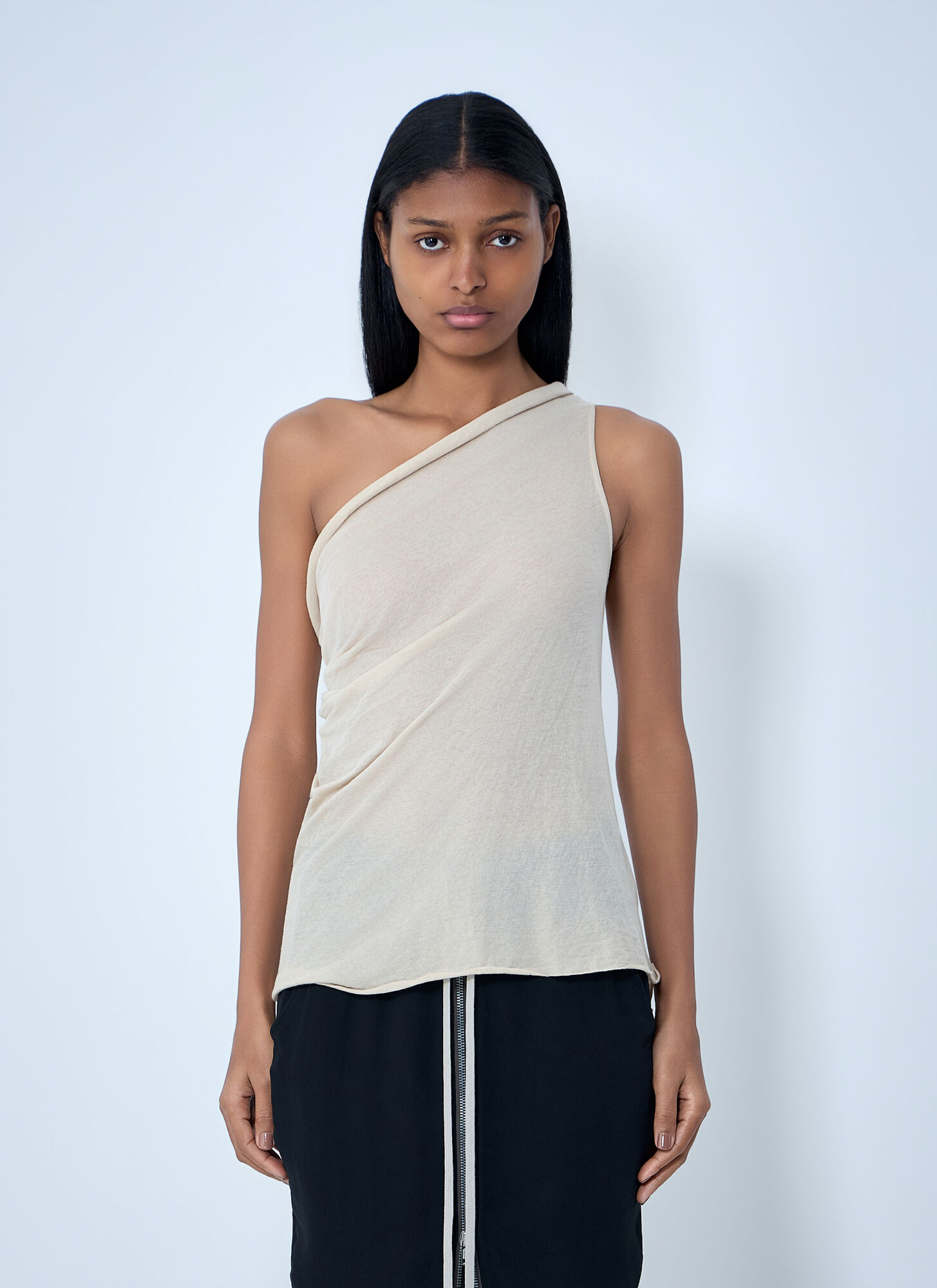 Rick Owens Women's Beige Asymmetric Draped T-Shirt - Woman Tops It - 42