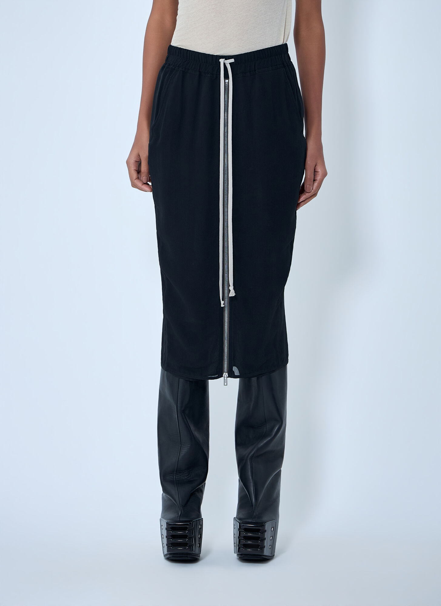 Rick Owens Women's Black Elasticated Midi Skirt - Woman Skirts It - 42