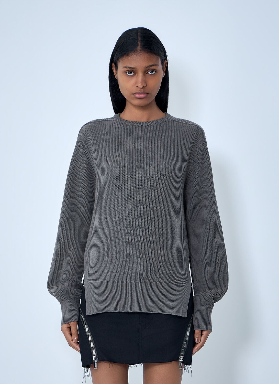 Rick Owens Ribbed Knit Sweater - Woman Knitwear Grey S