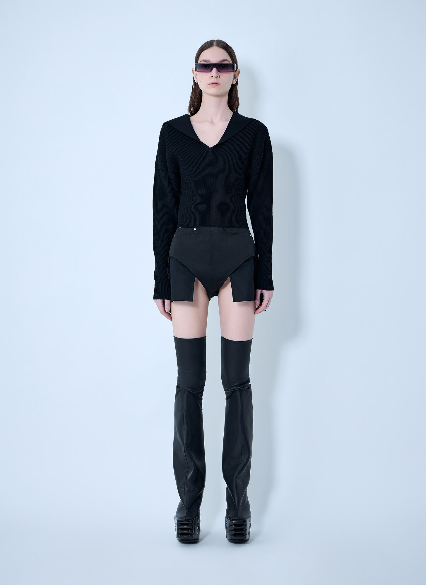  Rick Owens Rick Owens Dracu Cropped V Knit - Frau Strick Black M 