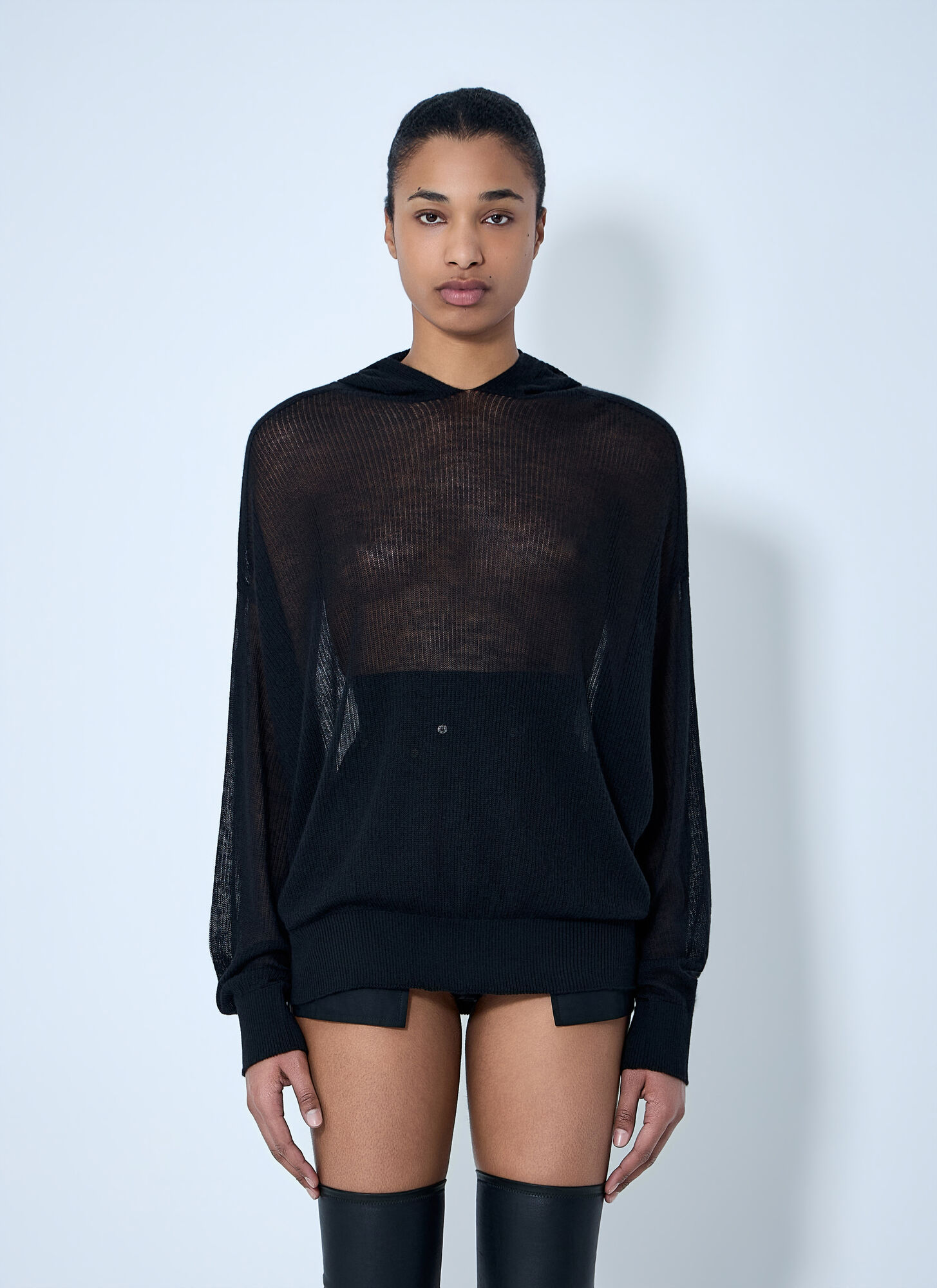 Rick Owens Donna Nero - Felpa Con Cappuccio In Rete - Sweatshirts & Hoodies - L - Immagine 2