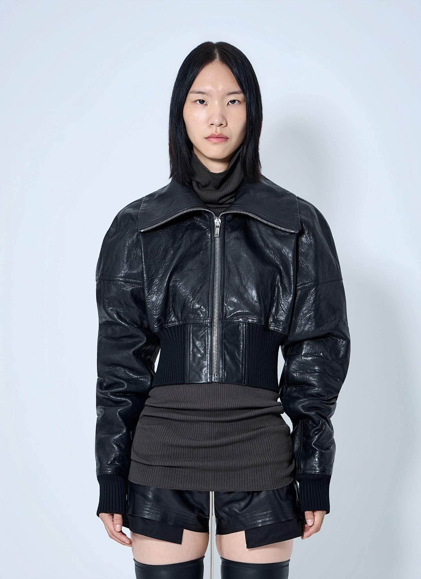 Rick Owens Women's Black Dracuflight Textured-Leather Jacket - Woman Jackets It - 40