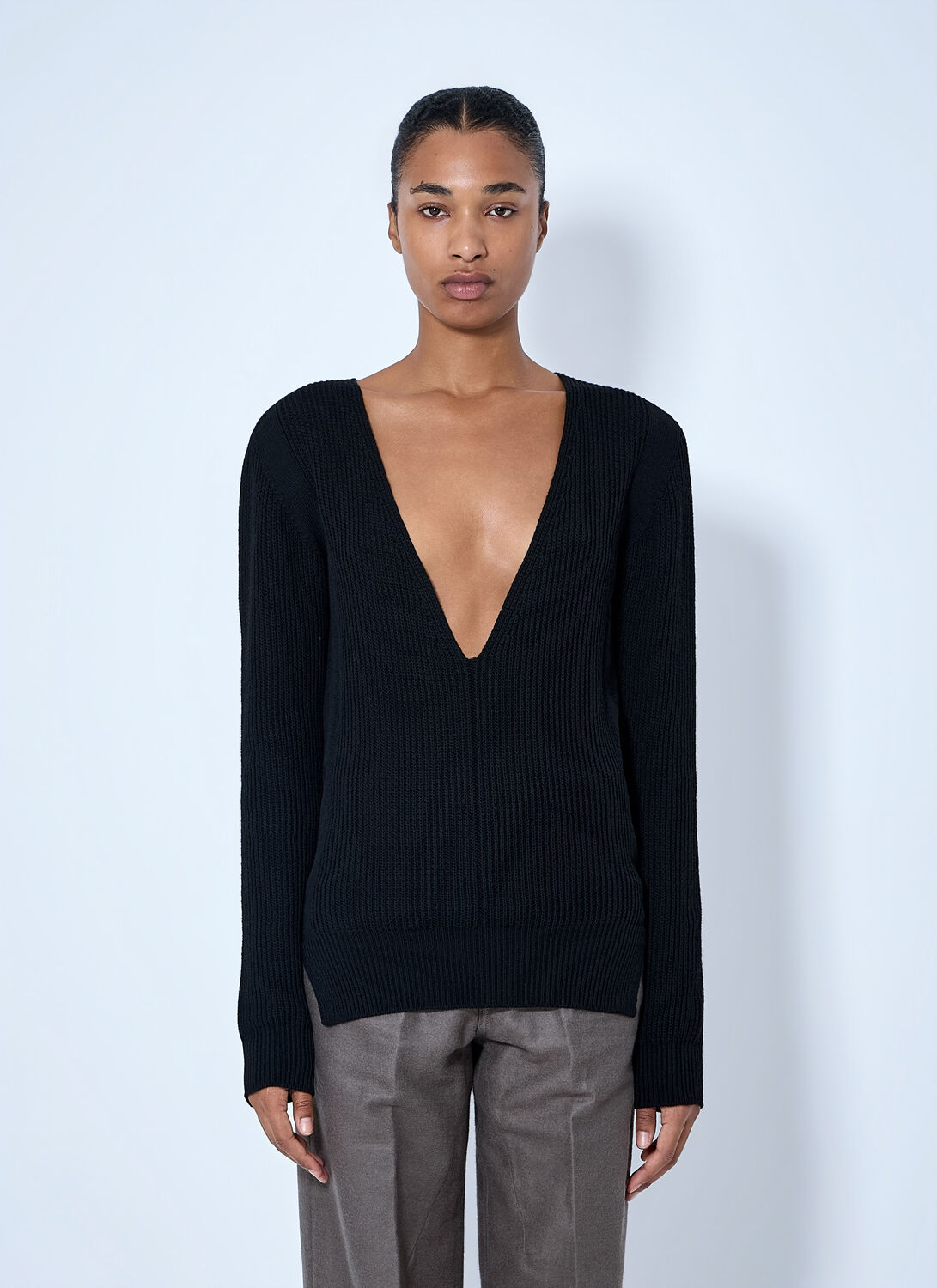 Rick Owens Deep V-neck Ribbed Sweater - Woman Knitwear Black Xs Rick