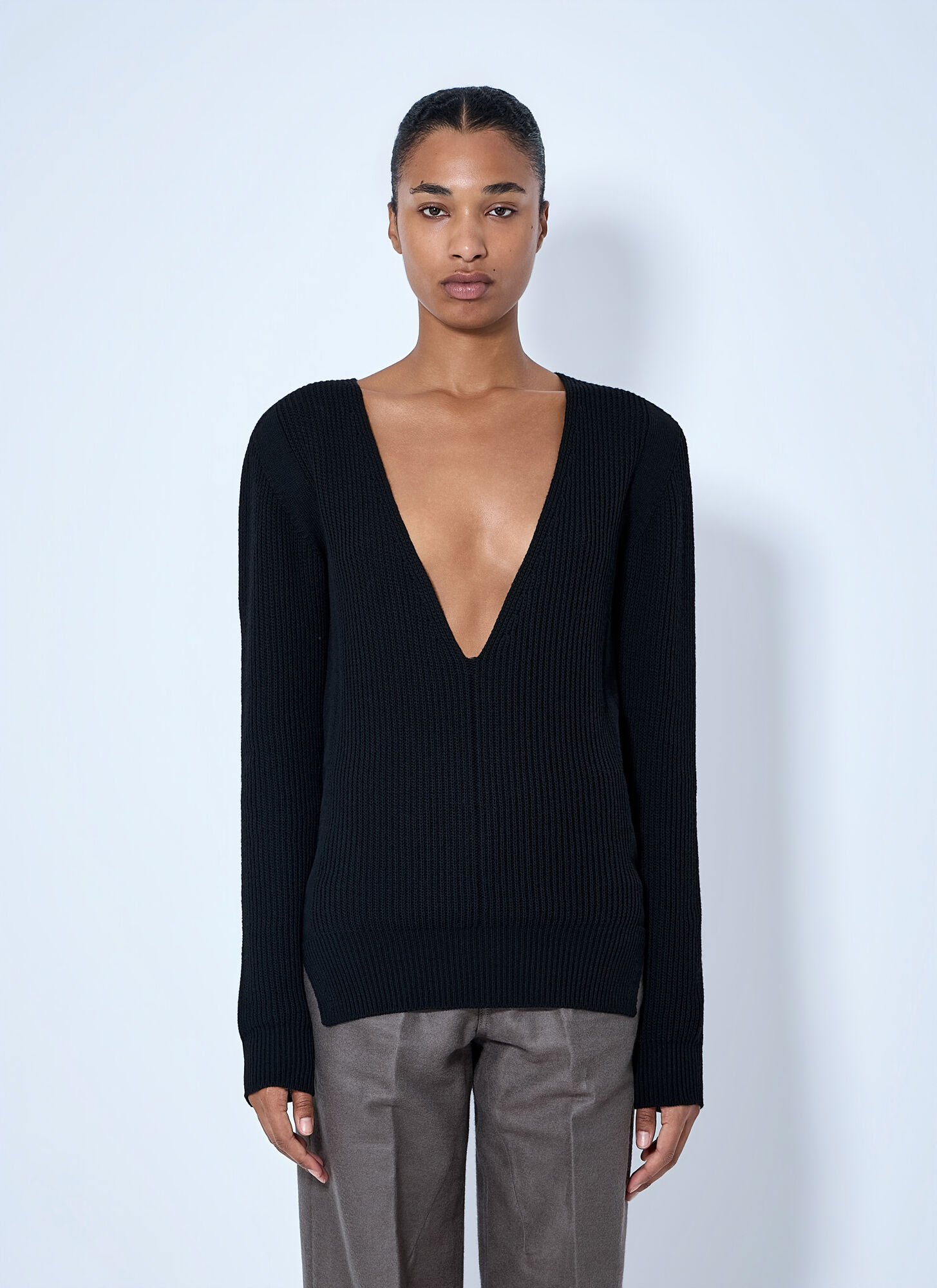 Rick Owens Deep V-neck Ribbed Sweater - Woman Knitwear Black S