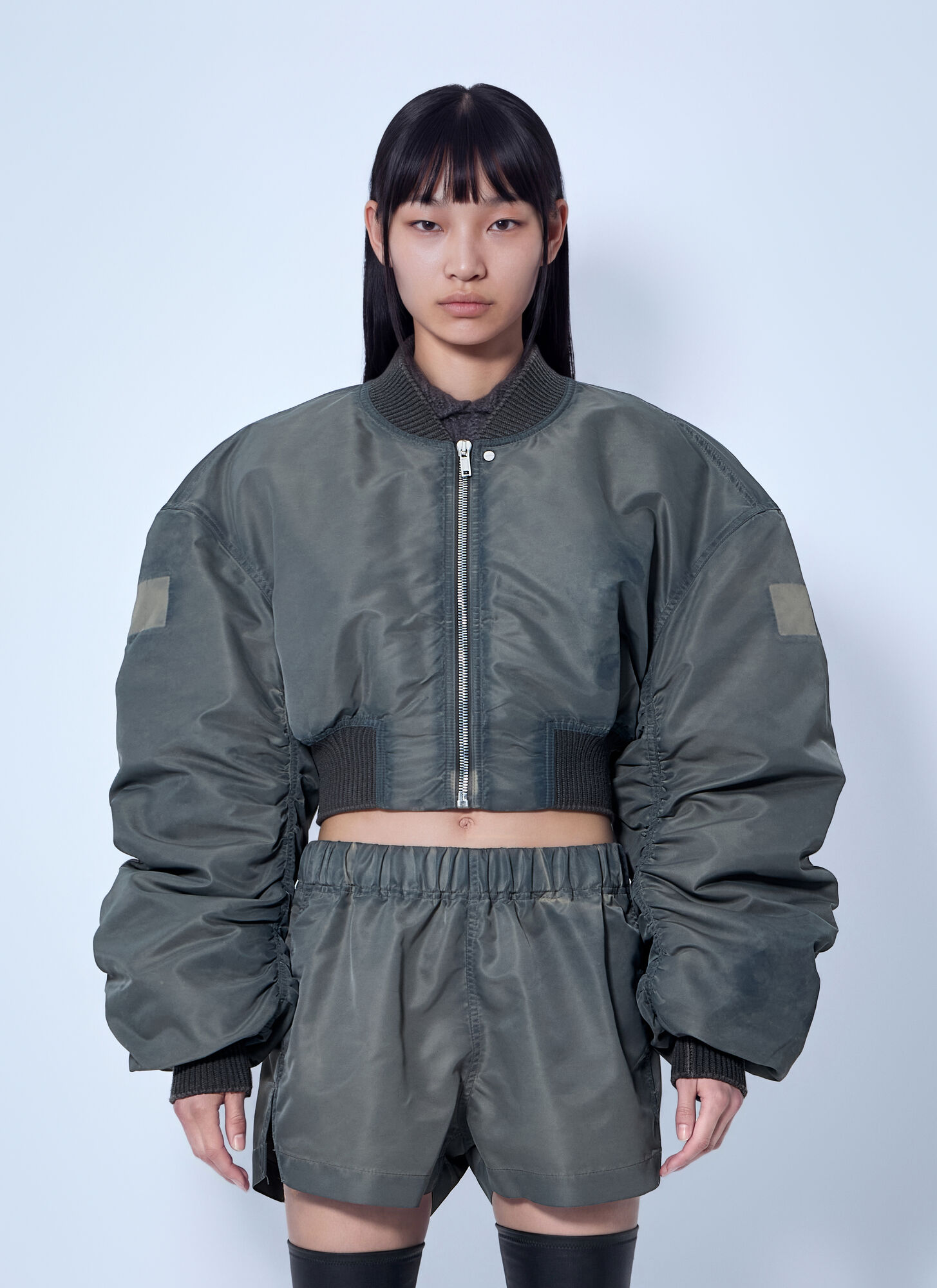Rick Owens Women's Grey Secchia Cropped Satin Bomber Jacket UK Size 8 - Mytheresa - Image 2